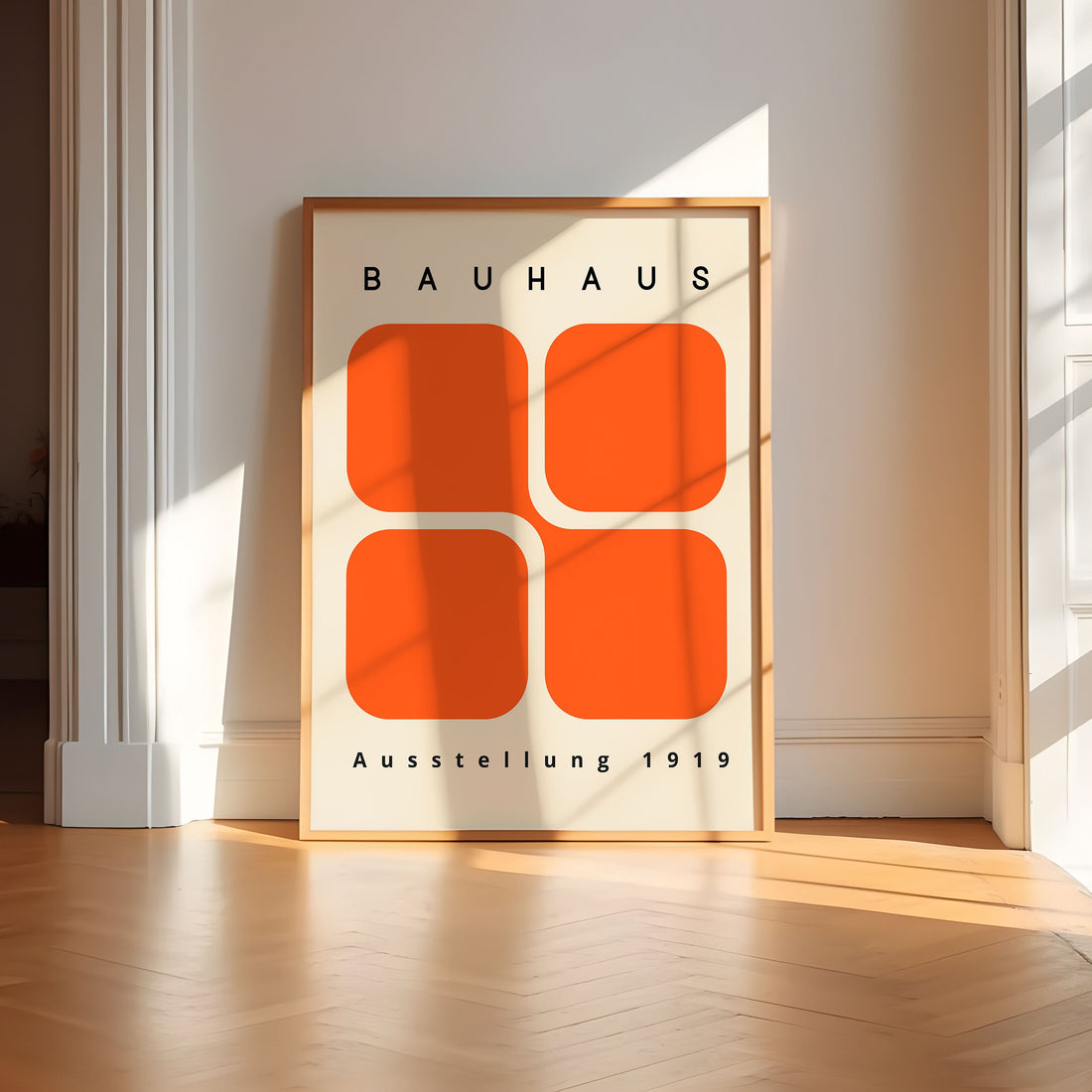 Bauhaus Wall Art Print – Mid Century Modern Orange Geometric Poster Decor