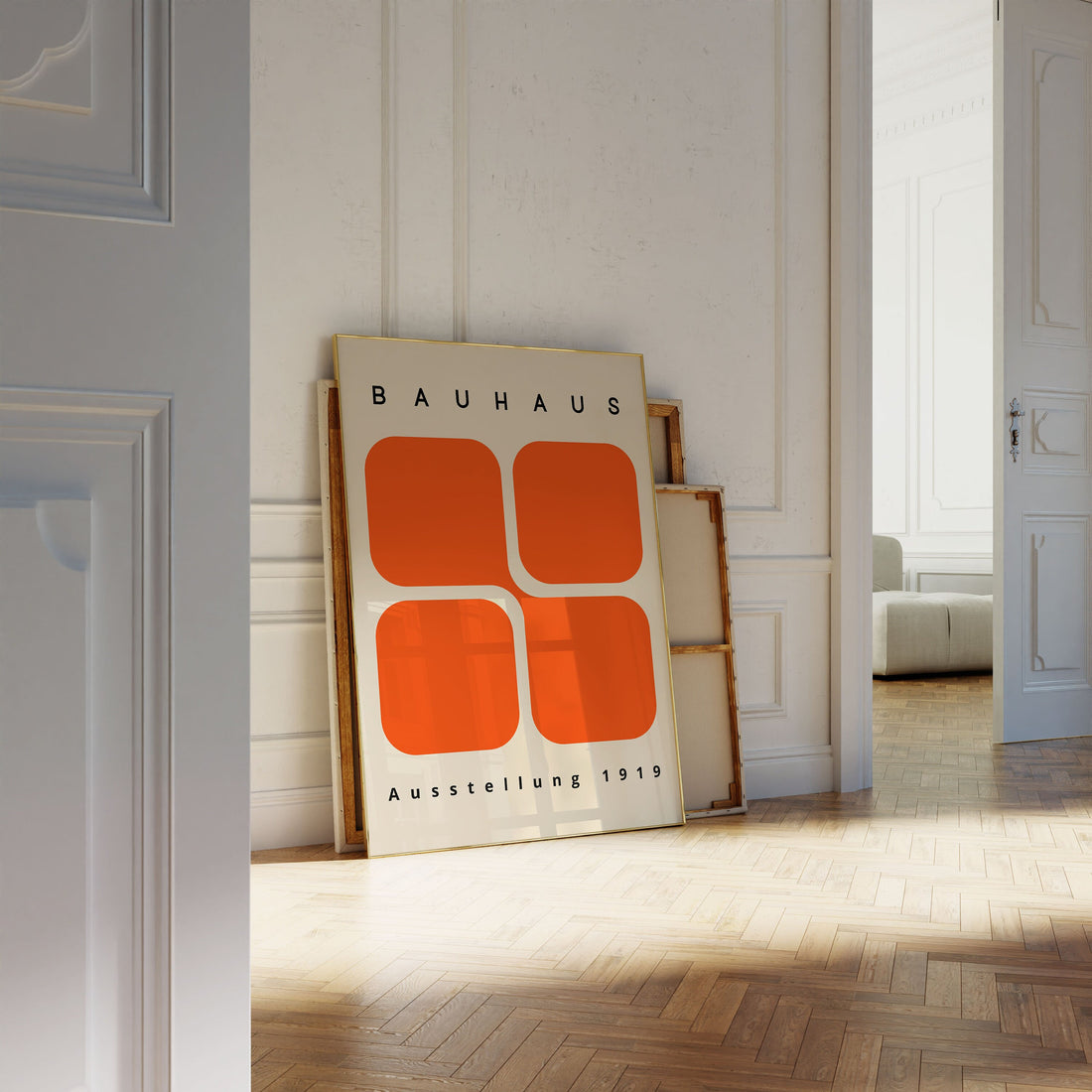 Bauhaus Wall Art Print – Mid Century Modern Orange Geometric Poster Decor