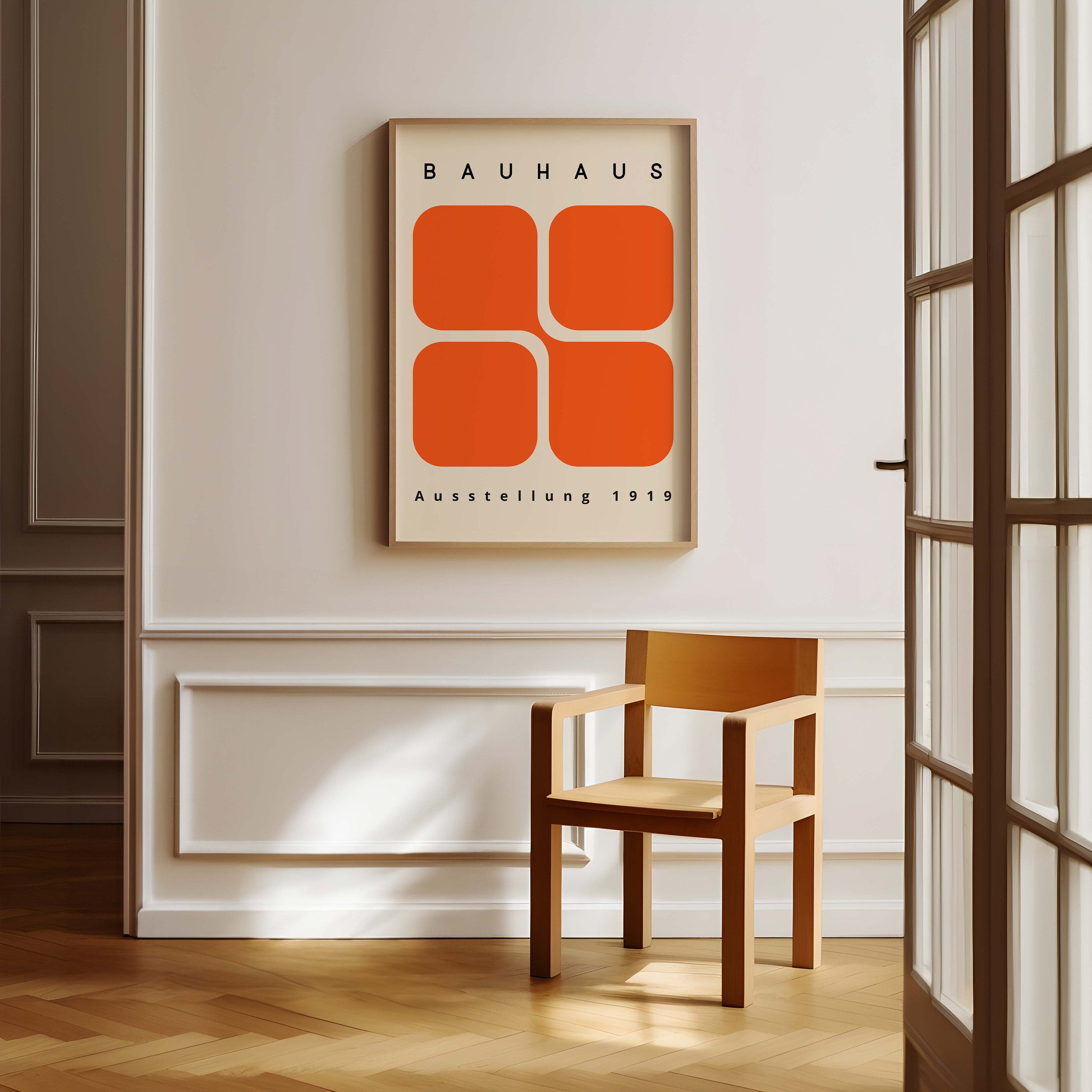 Bauhaus Wall Art Print – Mid Century Modern Orange Geometric Poster Decor