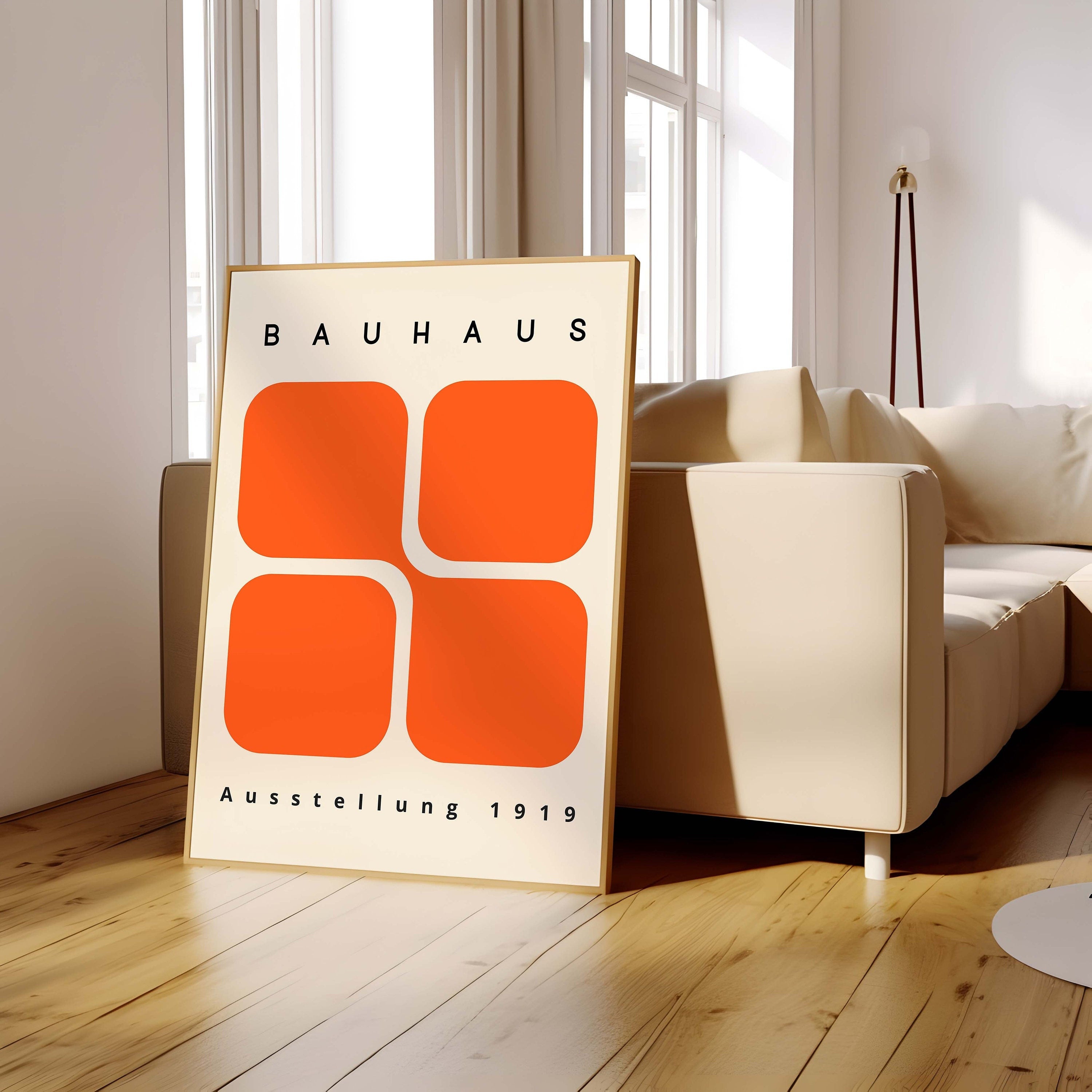 Bauhaus Wall Art Print – Mid Century Modern Orange Geometric Poster Decor