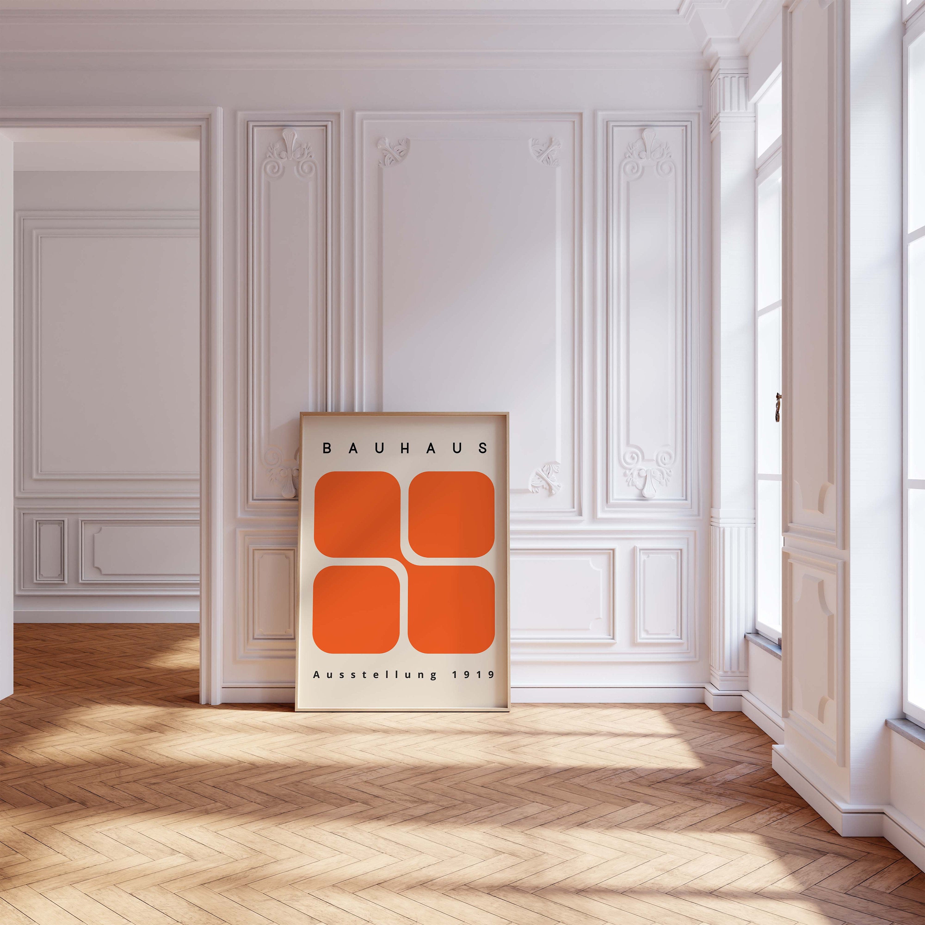 Bauhaus Wall Art Print – Mid Century Modern Orange Geometric Poster Decor