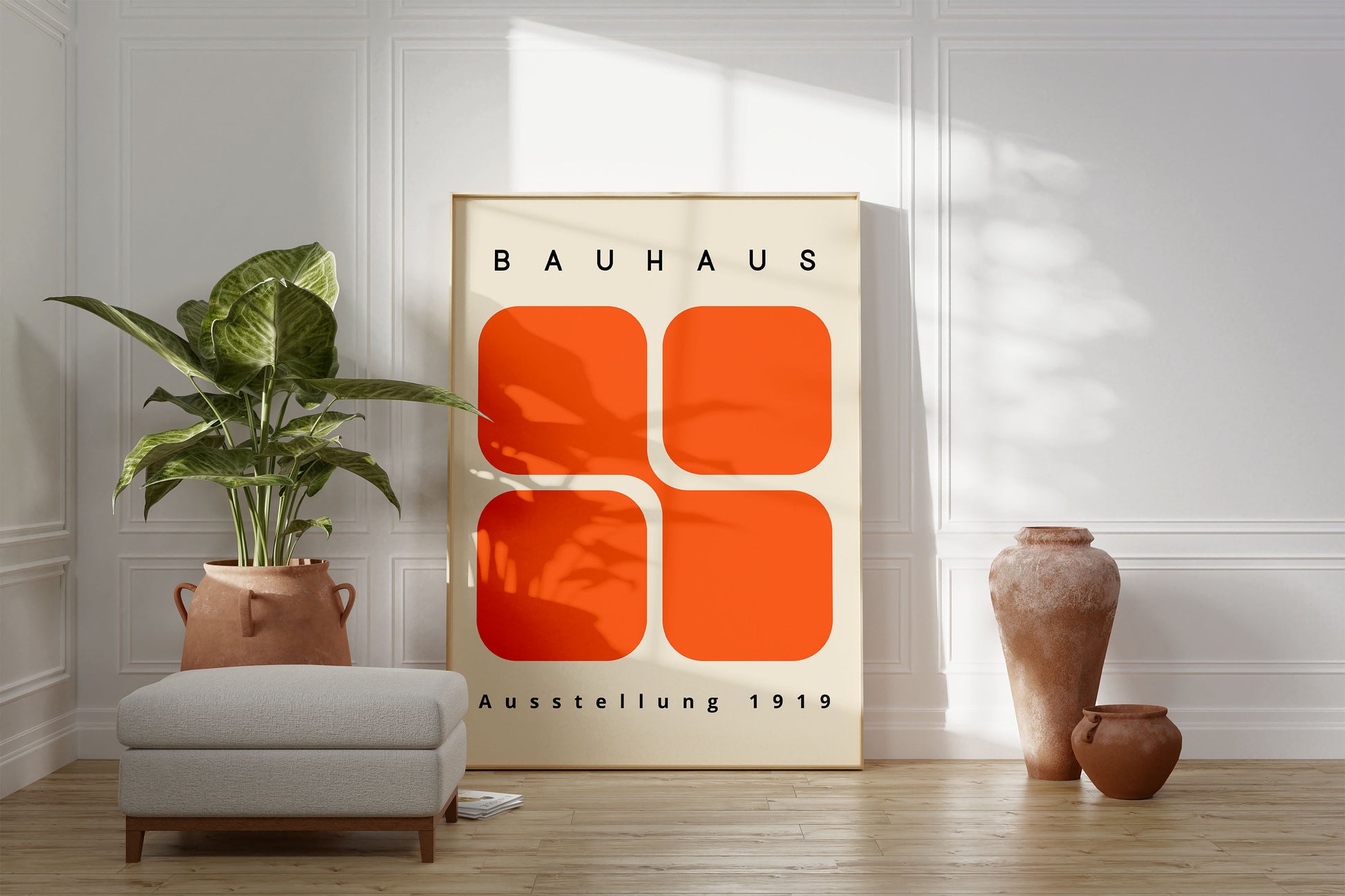 Bauhaus Wall Art Print – Mid Century Modern Orange Geometric Poster Decor