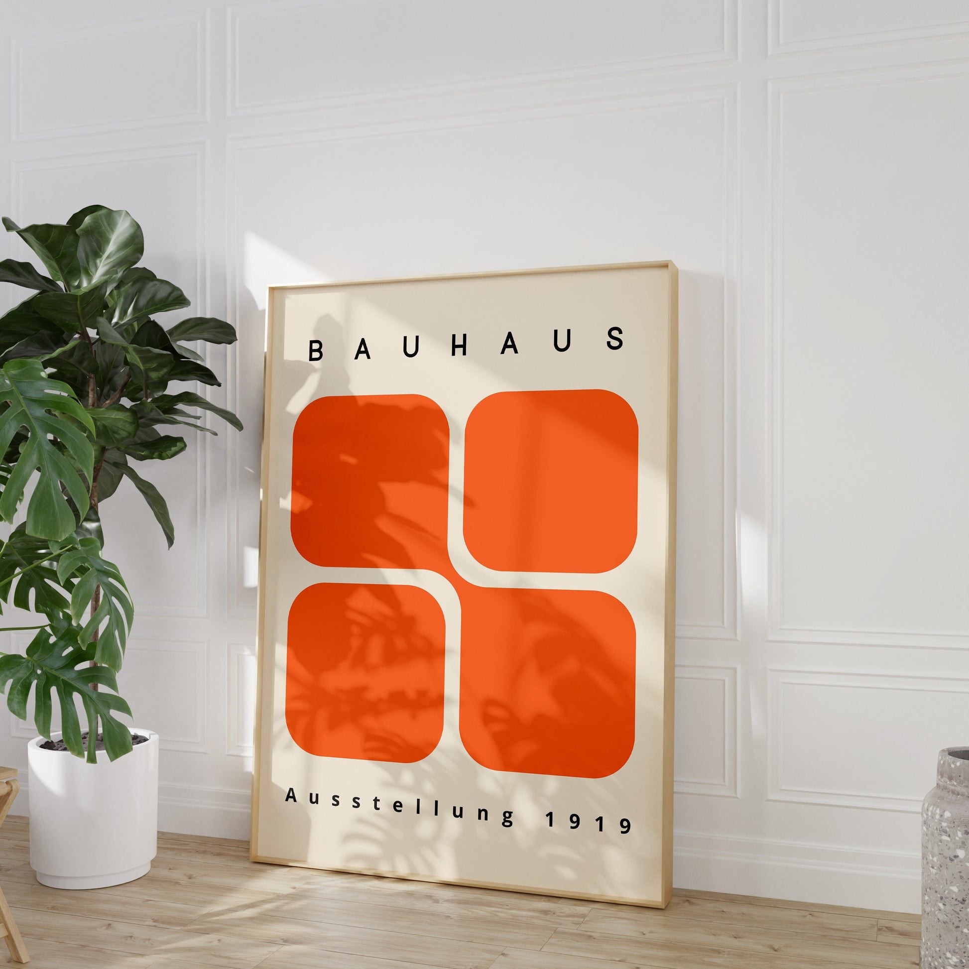 Bauhaus Wall Art Print – Mid Century Modern Orange Geometric Poster Decor