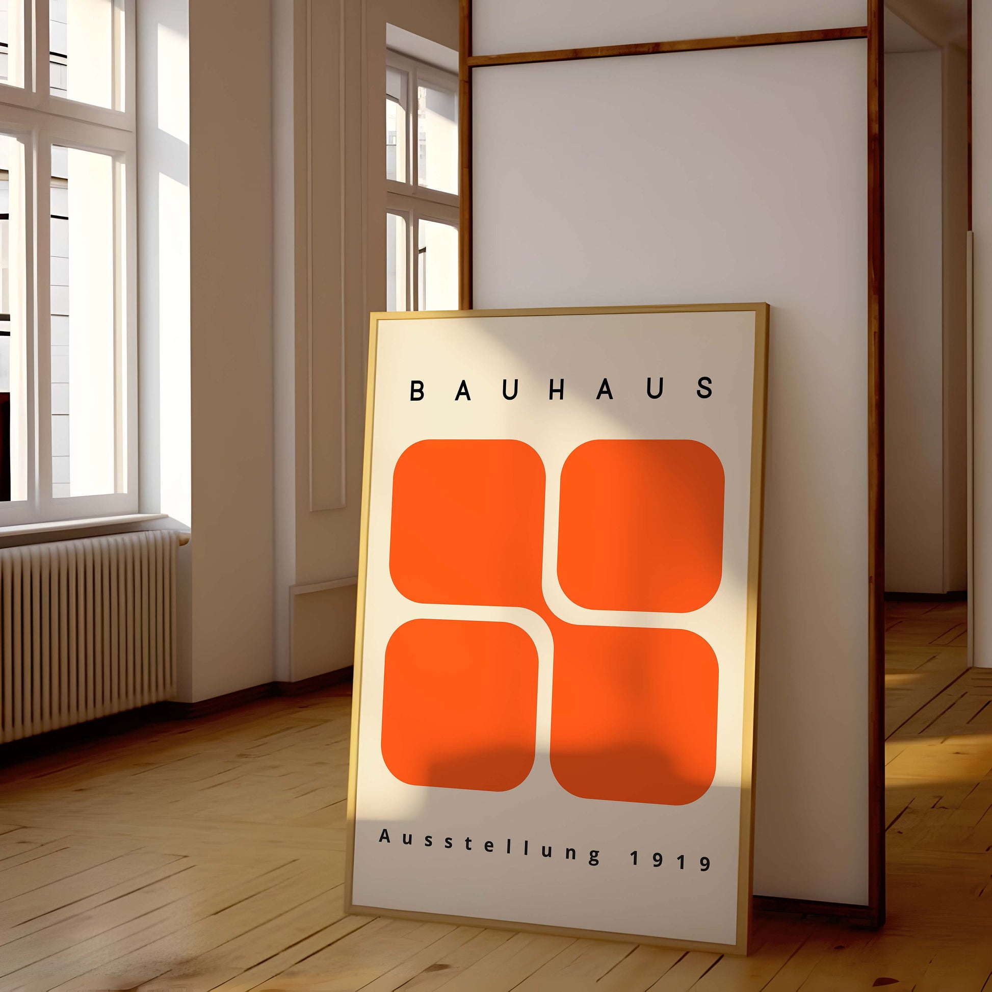 Bauhaus Wall Art Print – Mid Century Modern Orange Geometric Poster Decor