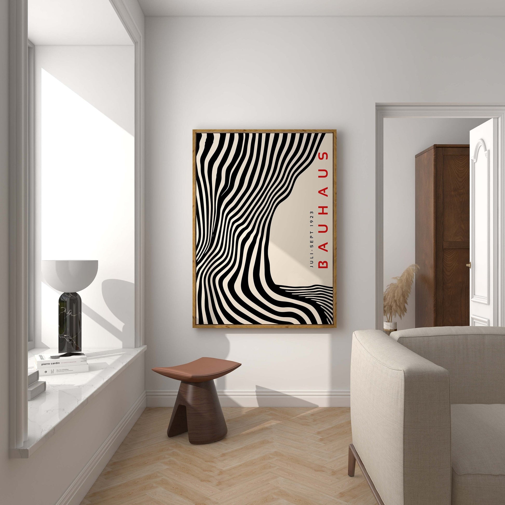 Black Bauhaus Wall Art Print – Mid Century Modern Wavy Geometric Poster Decor