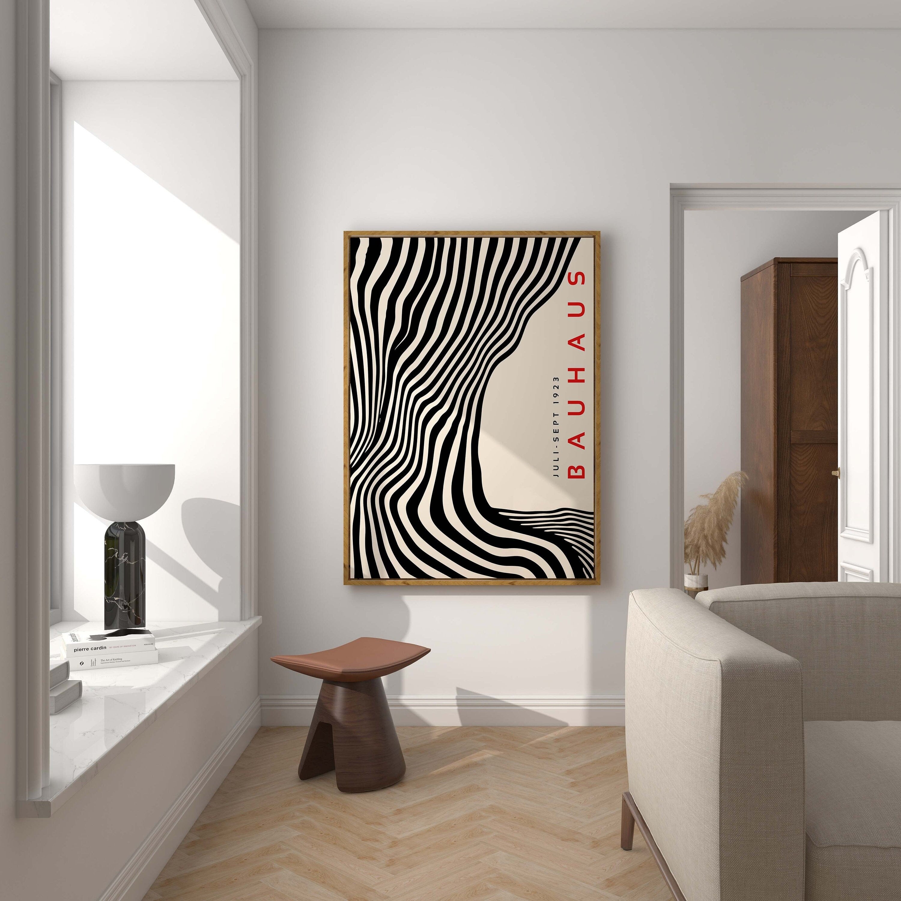 Black Bauhaus Wall Art Print – Mid Century Modern Wavy Geometric Poster Decor