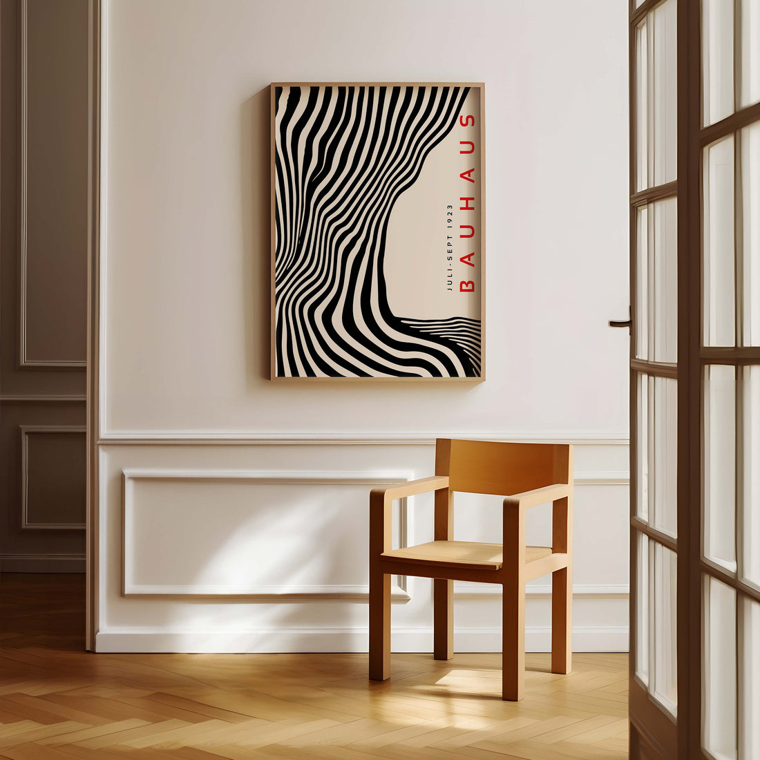 Black Bauhaus Wall Art Print – Mid Century Modern Wavy Geometric Poster Decor