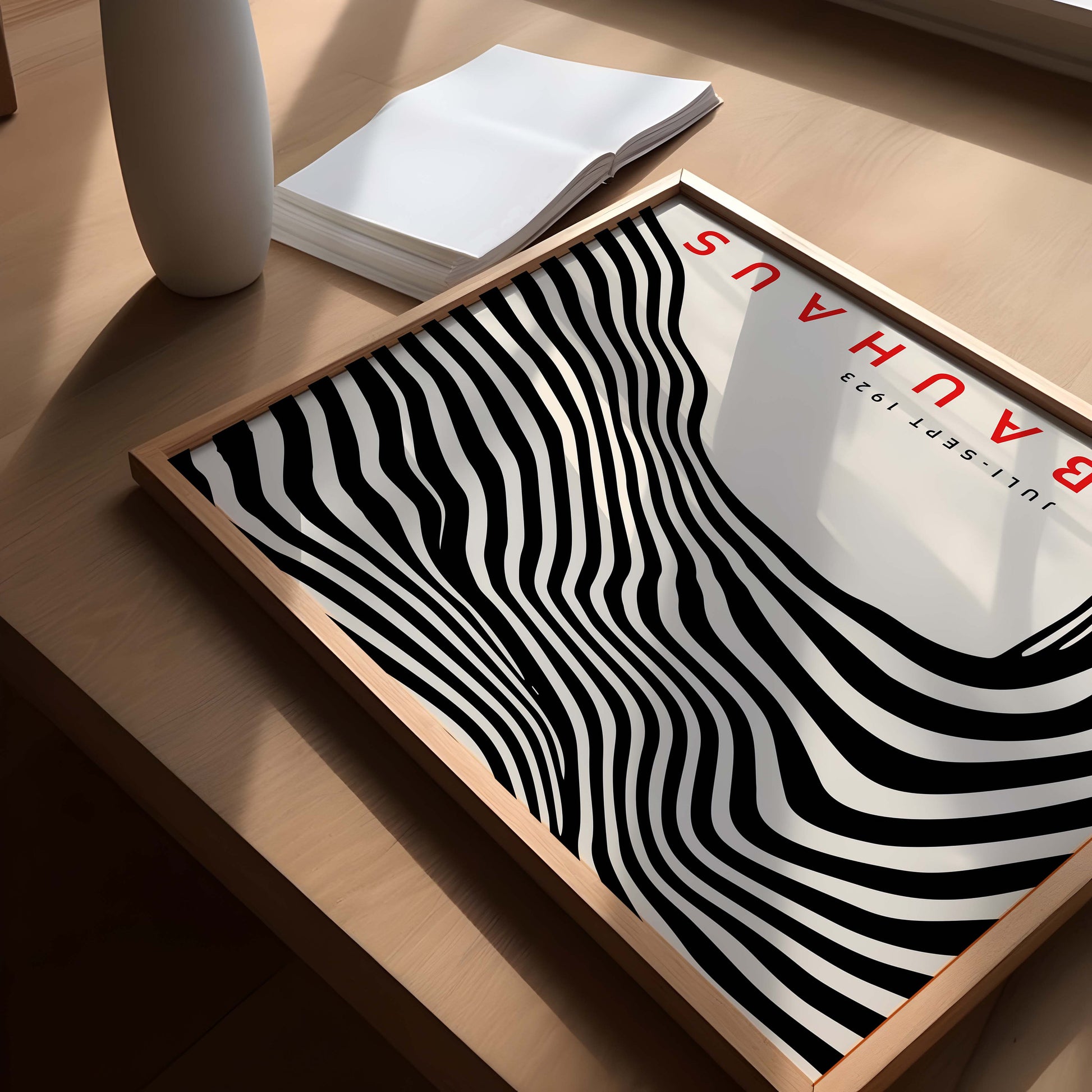 Black Bauhaus Wall Art Print – Mid Century Modern Wavy Geometric Poster Decor