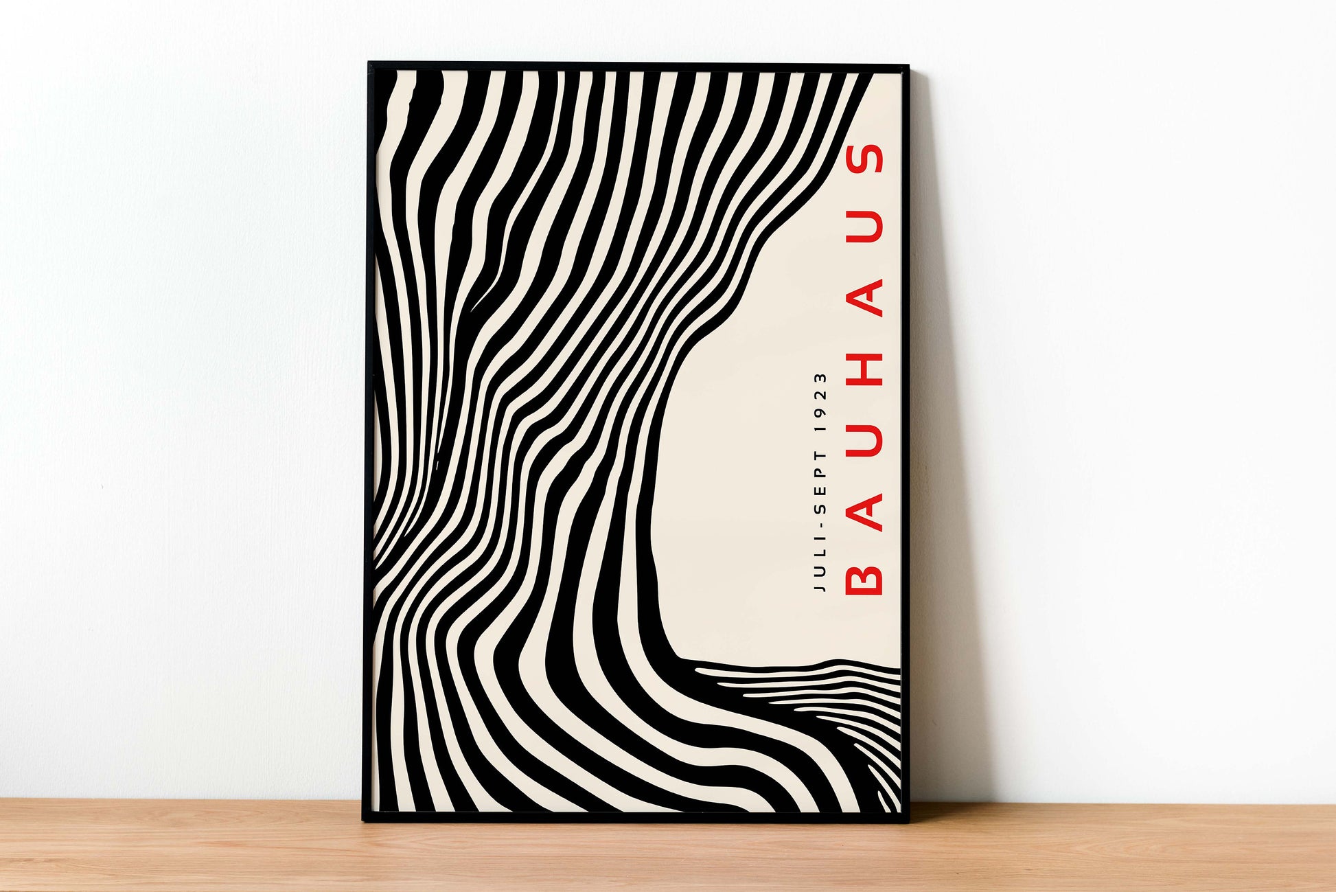 Black Bauhaus Wall Art Print – Mid Century Modern Wavy Geometric Poster Decor