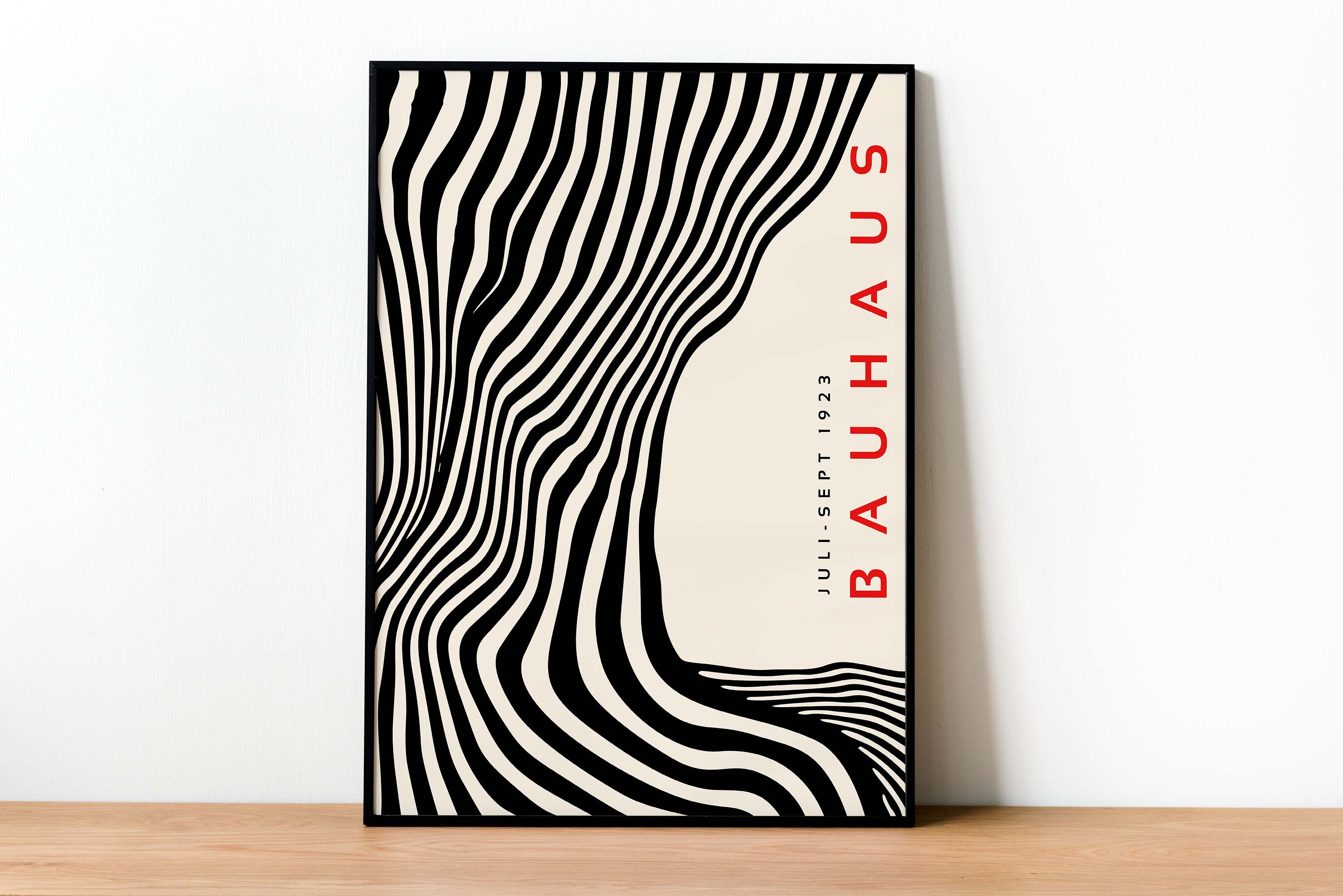 Black Bauhaus Wall Art Print – Mid Century Modern Wavy Geometric Poster Decor