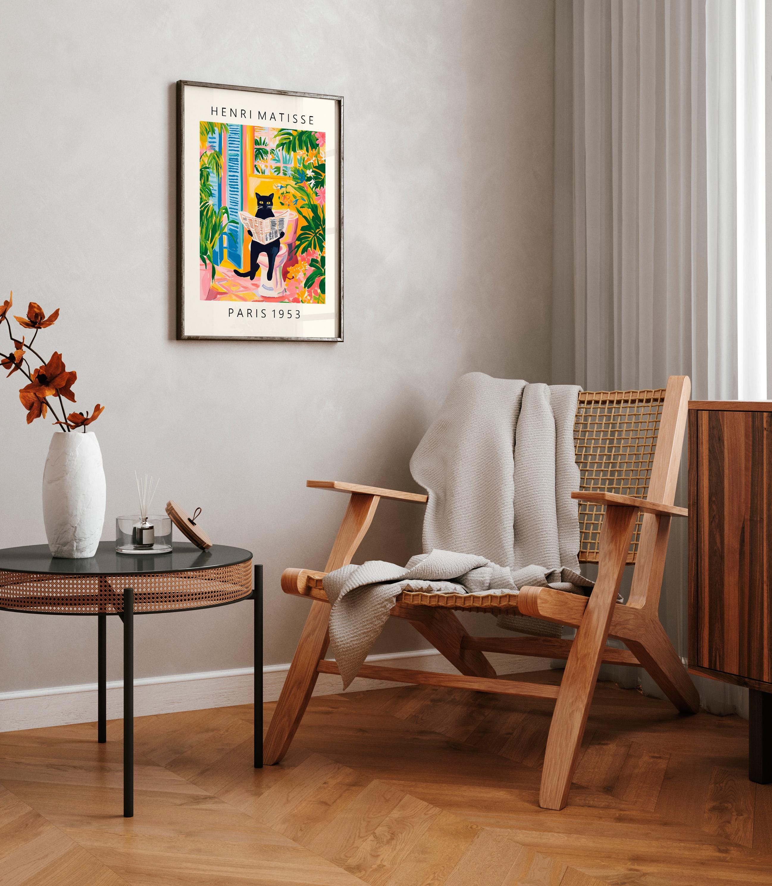 Black Cat Toilet Wall Art Print – Matisse Style Funny Tropical Bathroom Decor