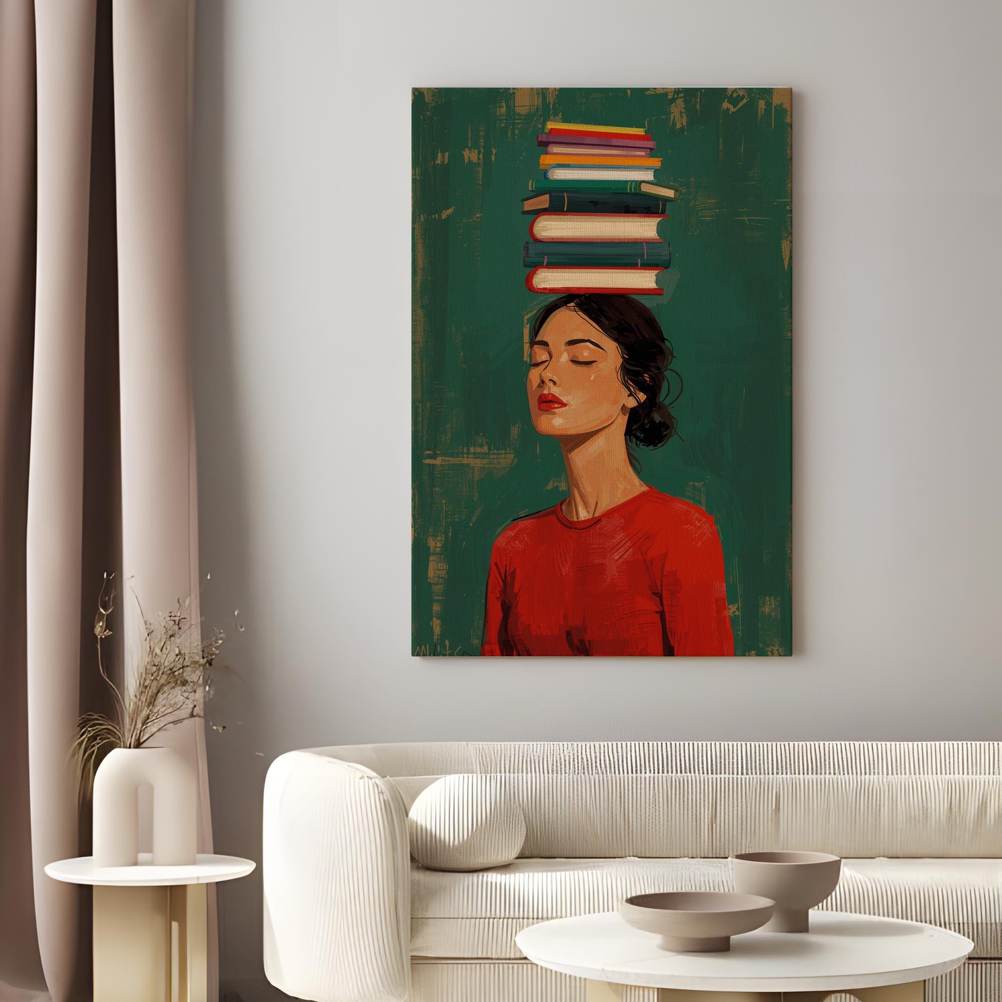 Book Lover Wall Art Print – Woman with Books Literary Reading Decor Poster