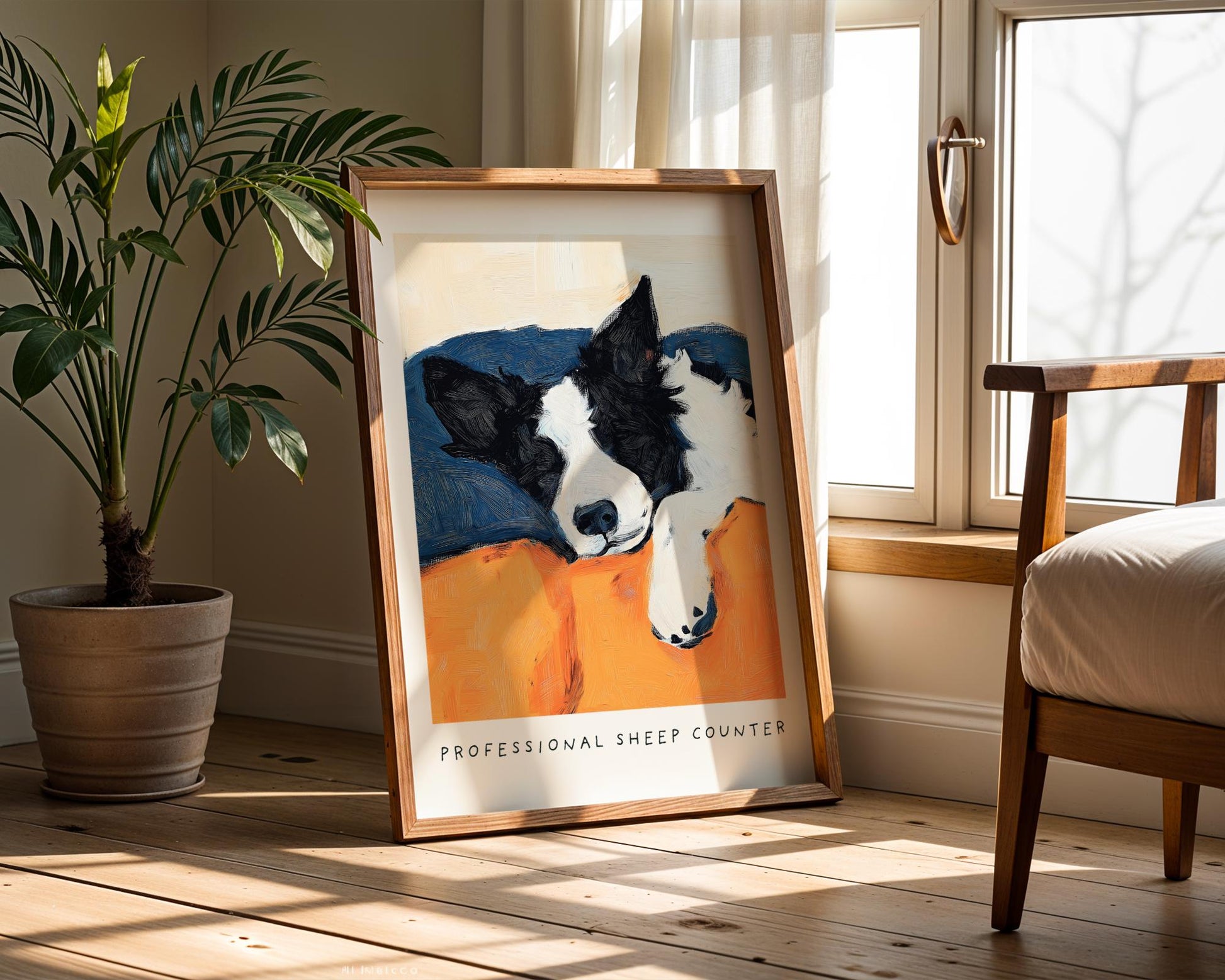 Border Collie Wall Art Print – Cozy Bedtime Dog Illustration Professional Sheep Counter