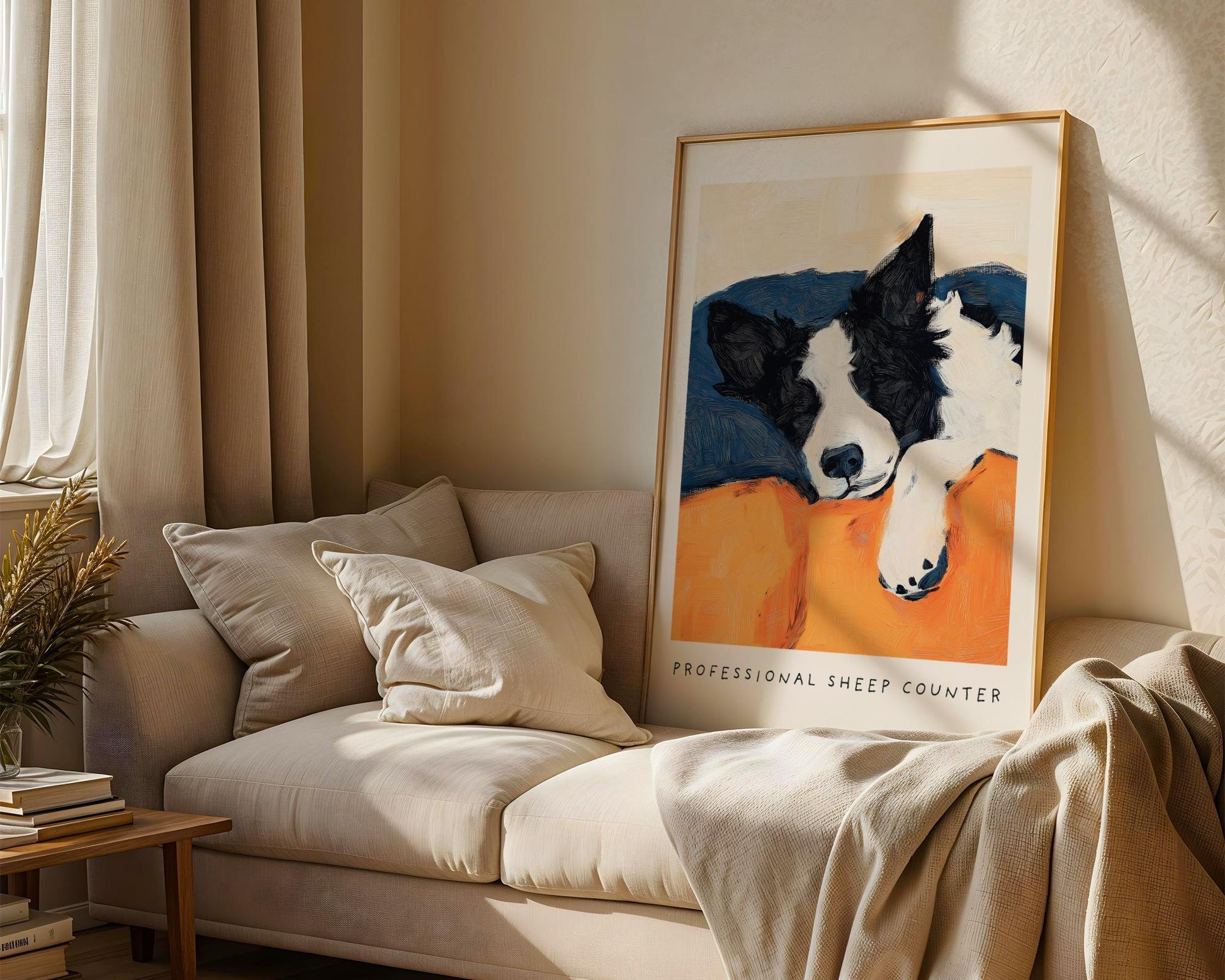 Border Collie Wall Art Print – Cozy Bedtime Dog Illustration Professional Sheep Counter