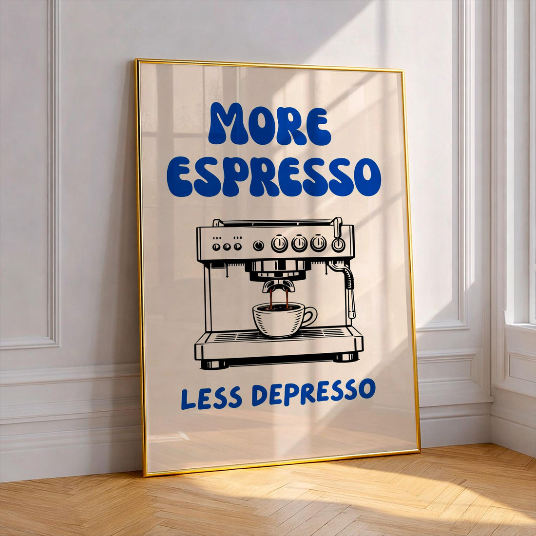 Coffee Lover Wall Art Print – “More Espresso Less Depresso” Retro Kitchen Decor