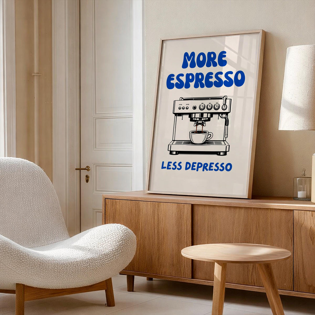 Coffee Lover Wall Art Print – “More Espresso Less Depresso” Retro Kitchen Decor