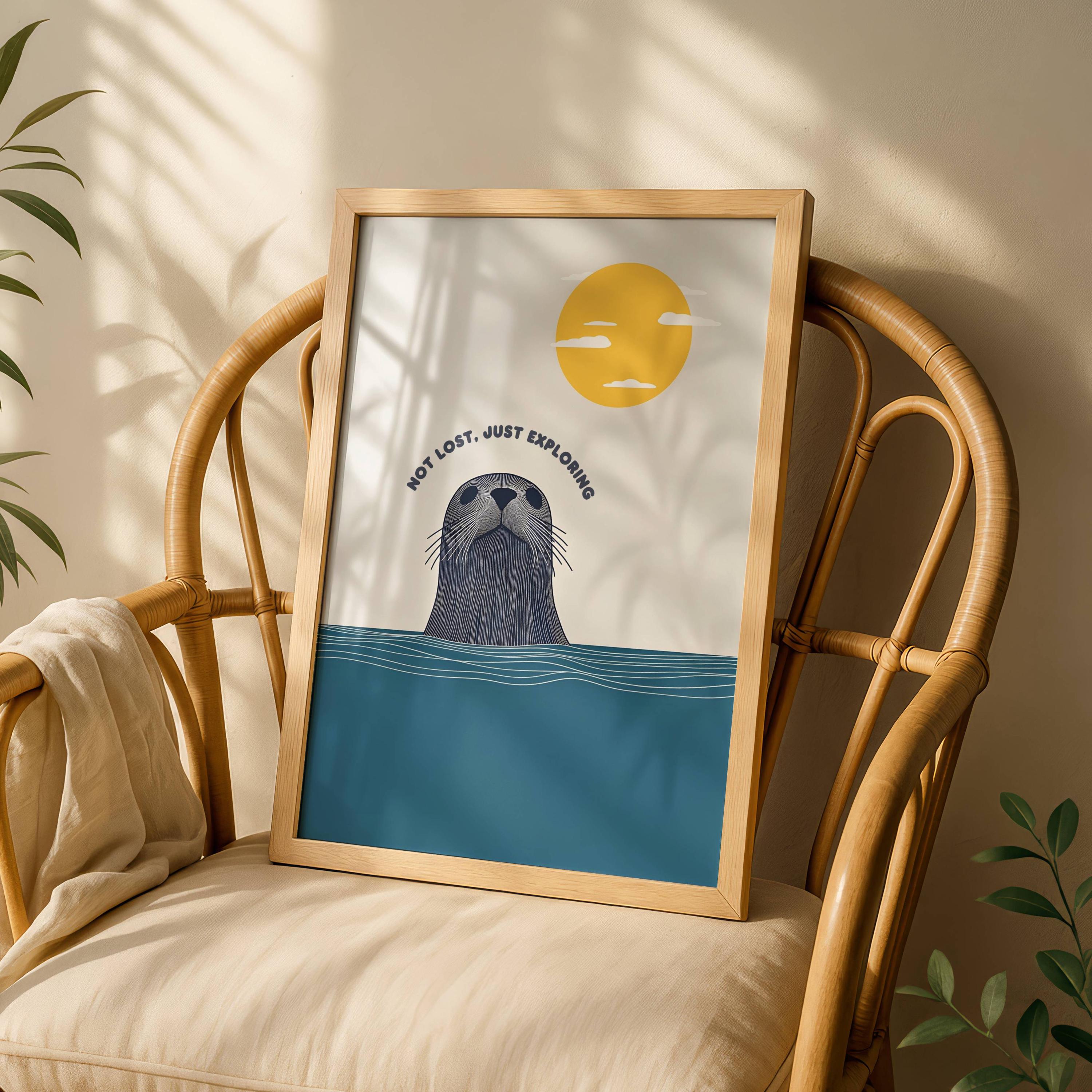 Cute Seal Wall Art Print – Minimalist Ocean Animal Poster Coastal Beach Decor