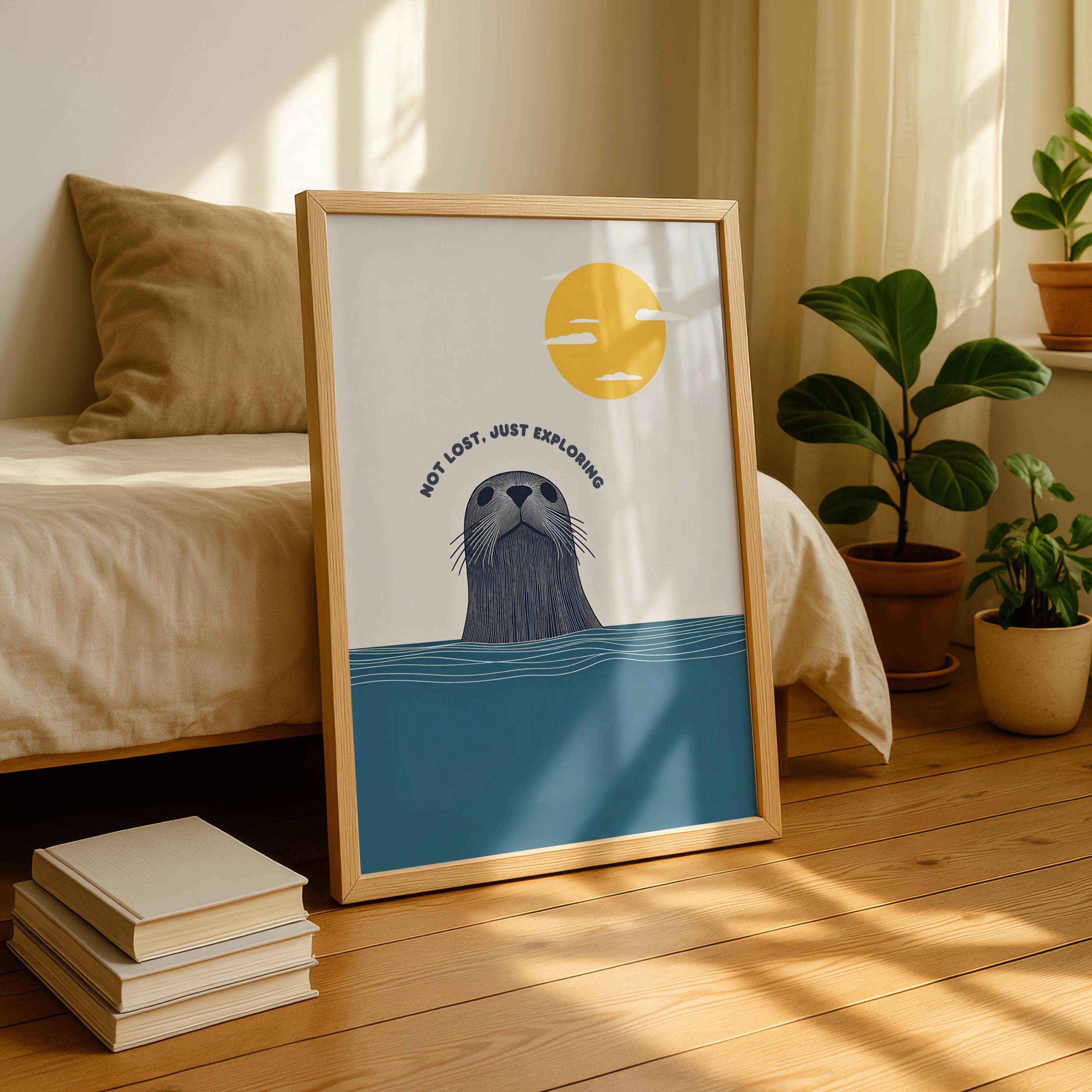 Cute Seal Wall Art Print – Minimalist Ocean Animal Poster Coastal Beach Decor