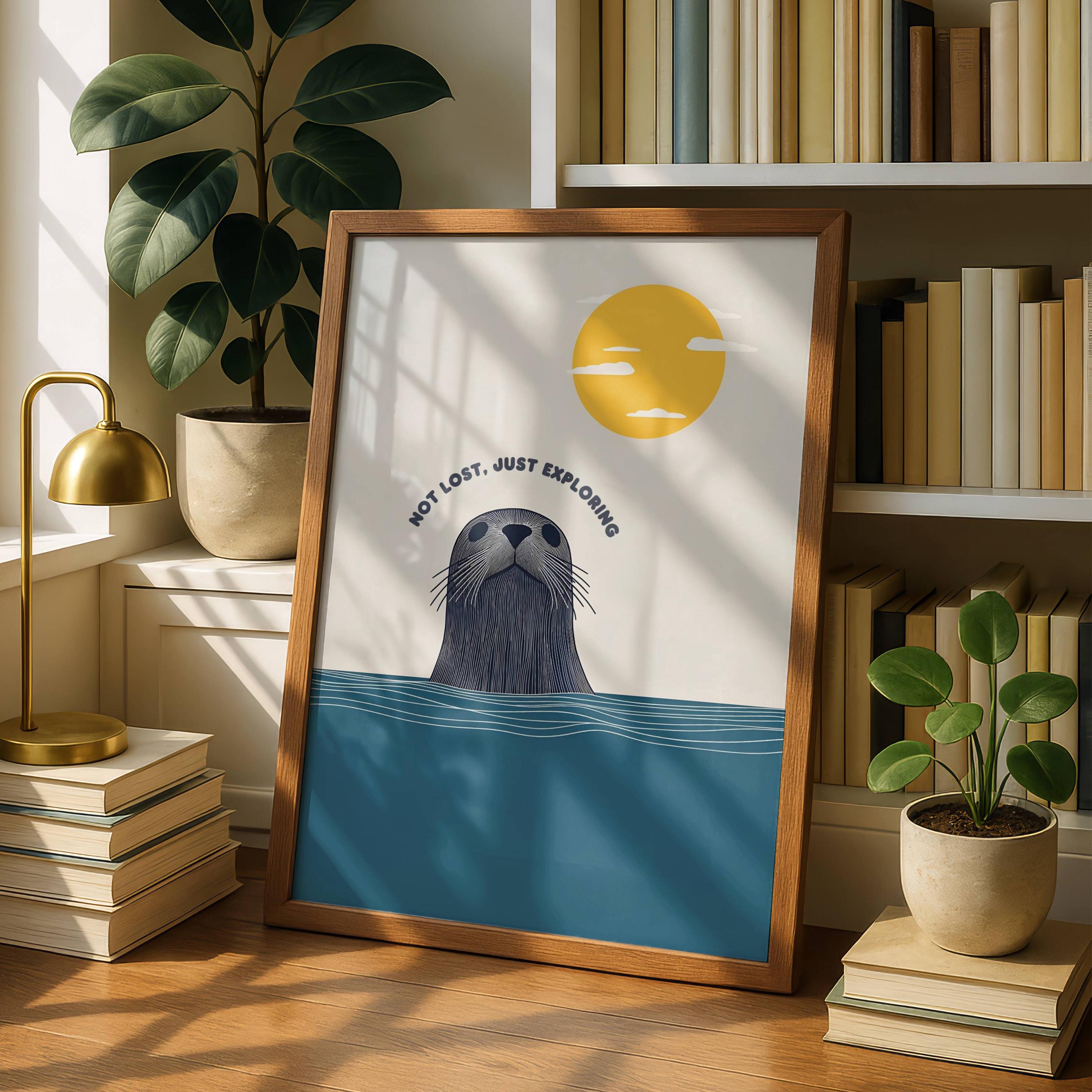 Cute Seal Wall Art Print – Minimalist Ocean Animal Poster Coastal Beach Decor