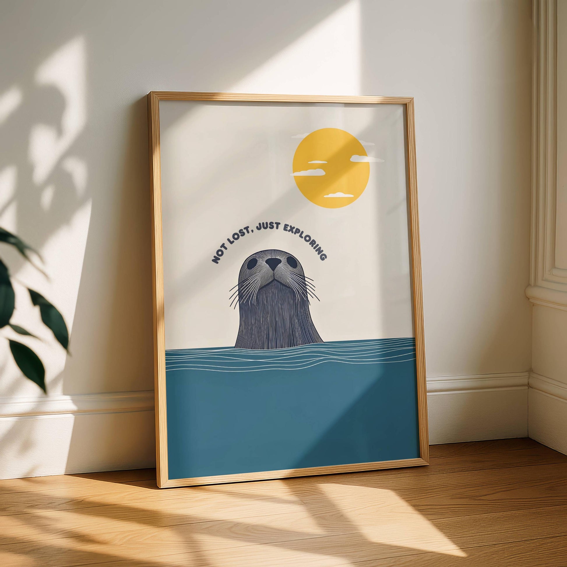 Cute Seal Wall Art Print – Minimalist Ocean Animal Poster Coastal Beach Decor