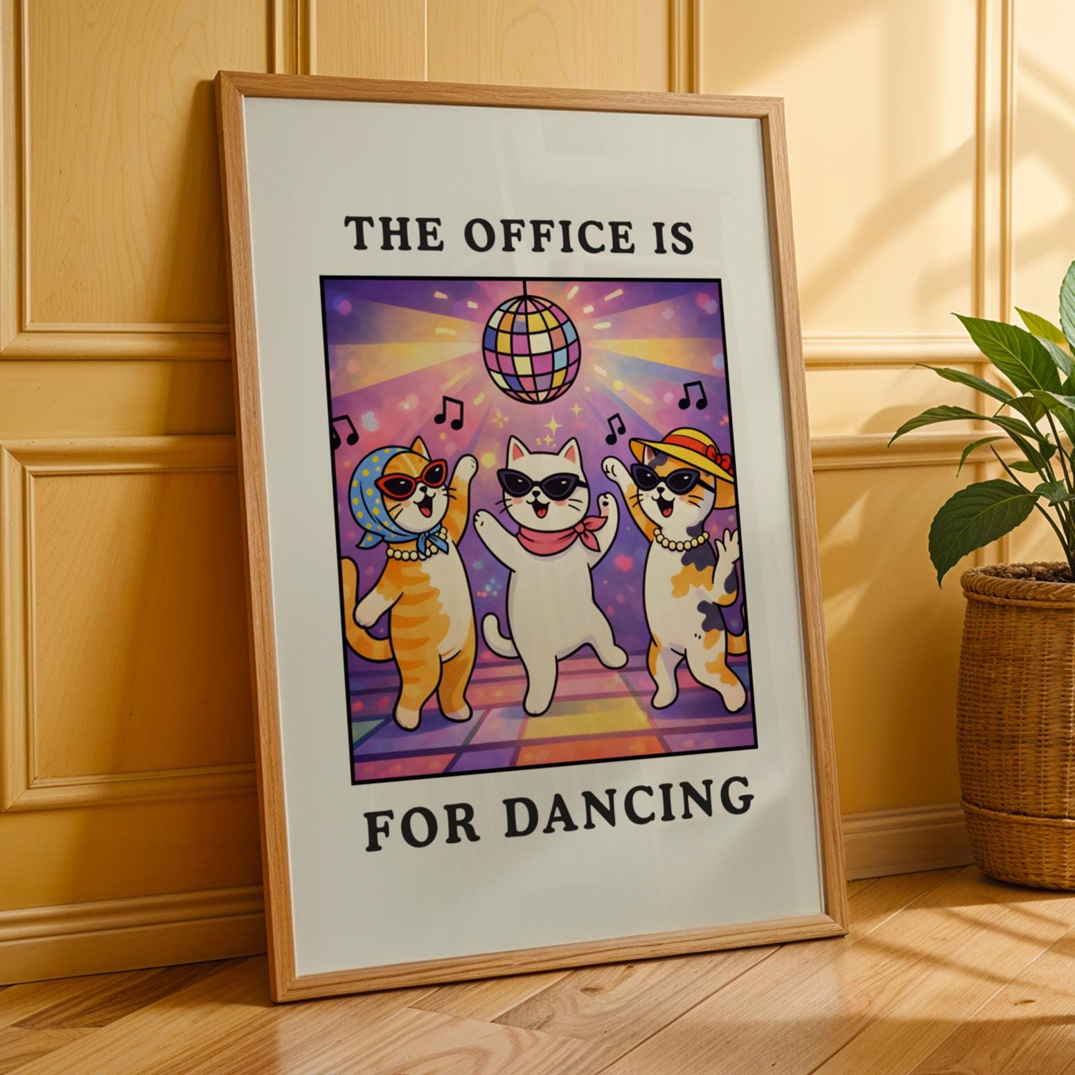 Dancing Cats Office Wall Art Print – Funny Work Humor Poster Gift