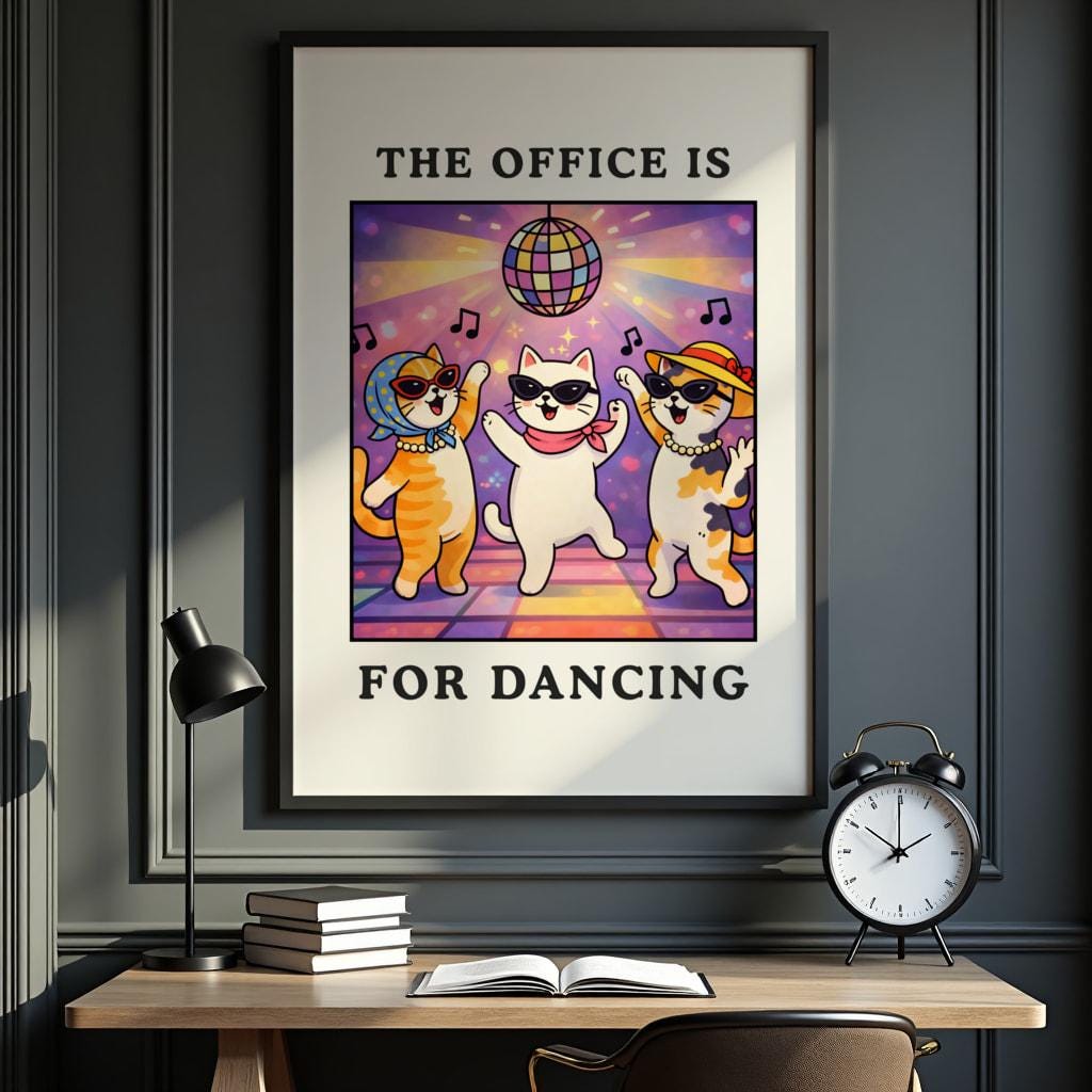 Dancing Cats Office Wall Art Print – Funny Work Humor Poster Gift