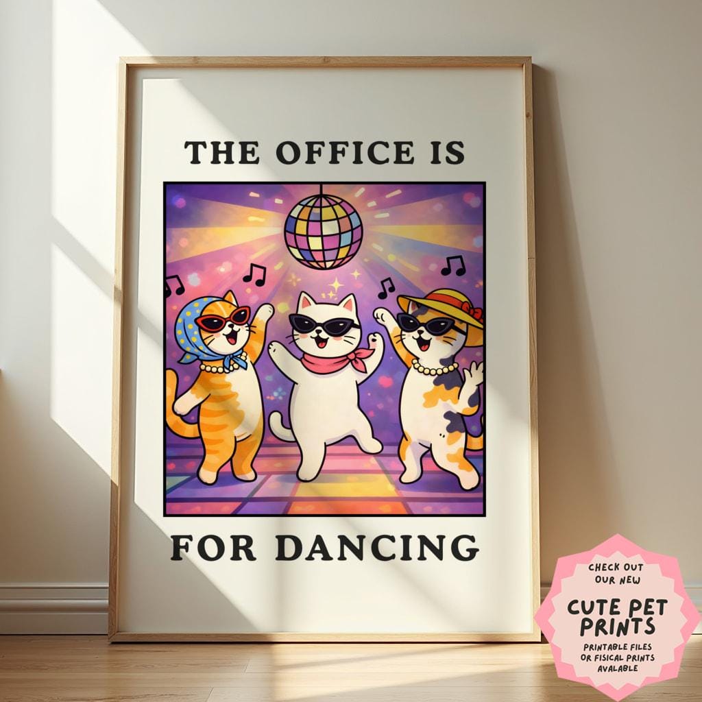 Dancing Cats Office Wall Art Print – Funny Work Humor Poster Gift