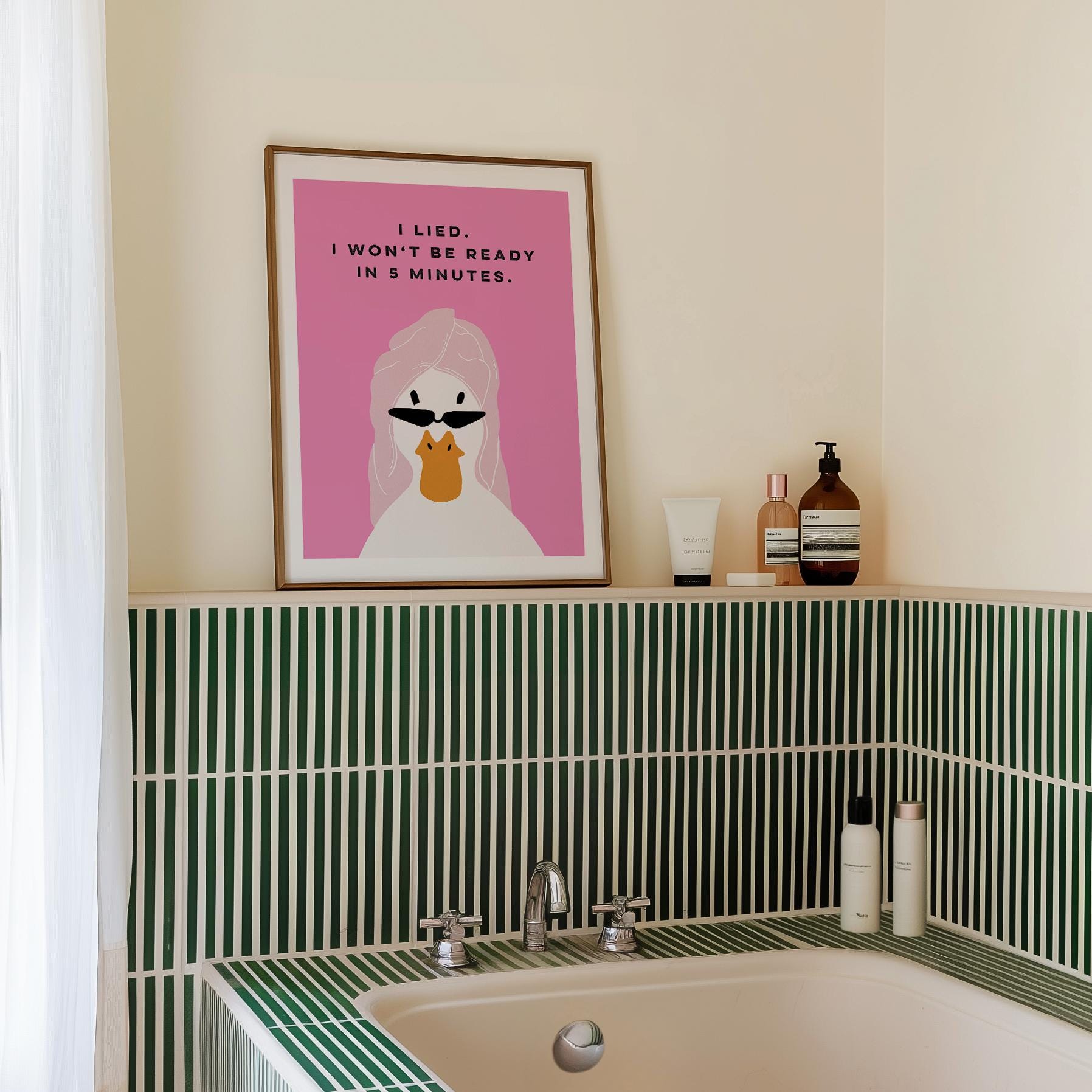 Diva Duck Bathroom Wall Art Print – Pink Retro Funny Self-Care Poster