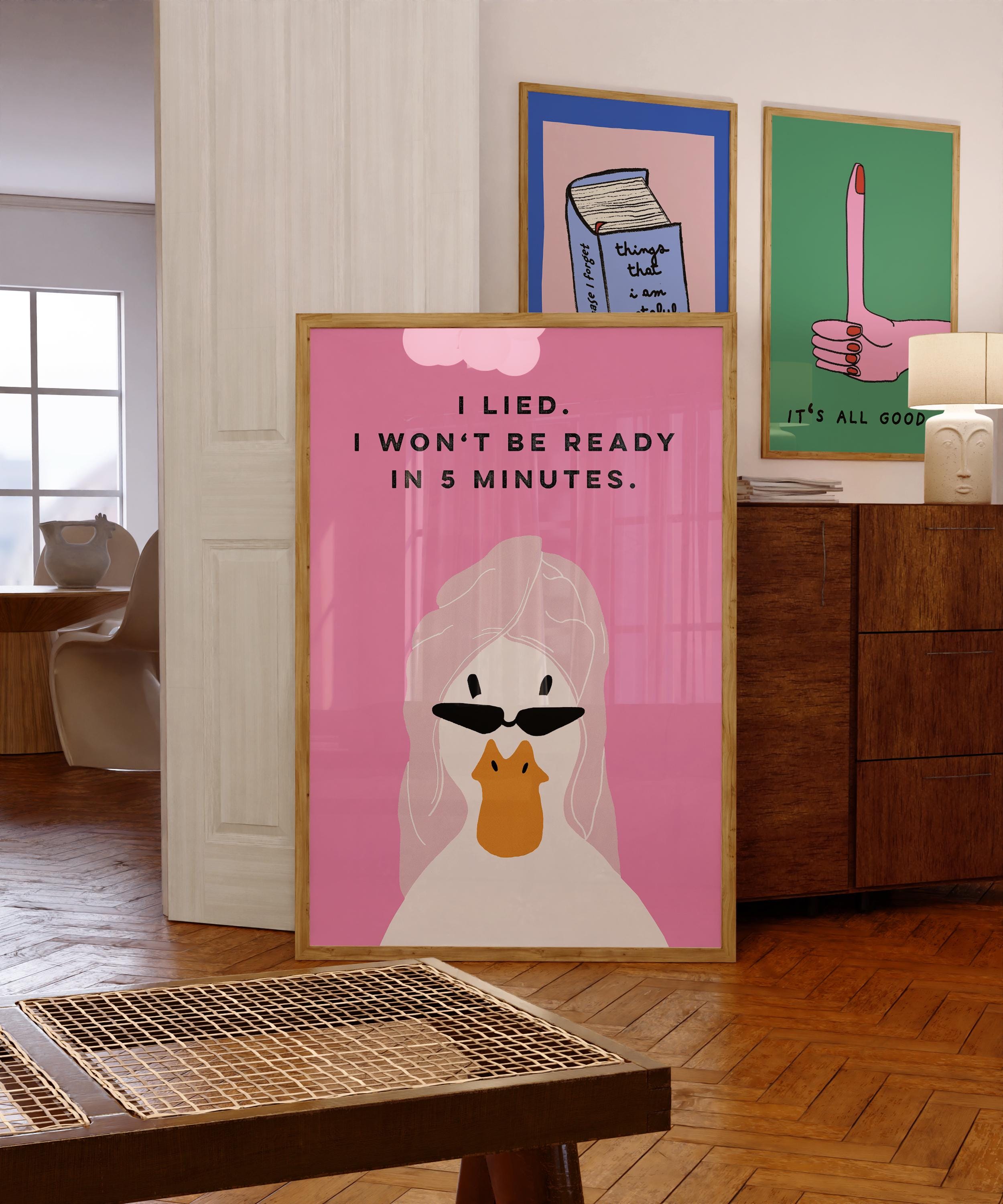 Diva Duck Bathroom Wall Art Print – Pink Retro Funny Self-Care Poster