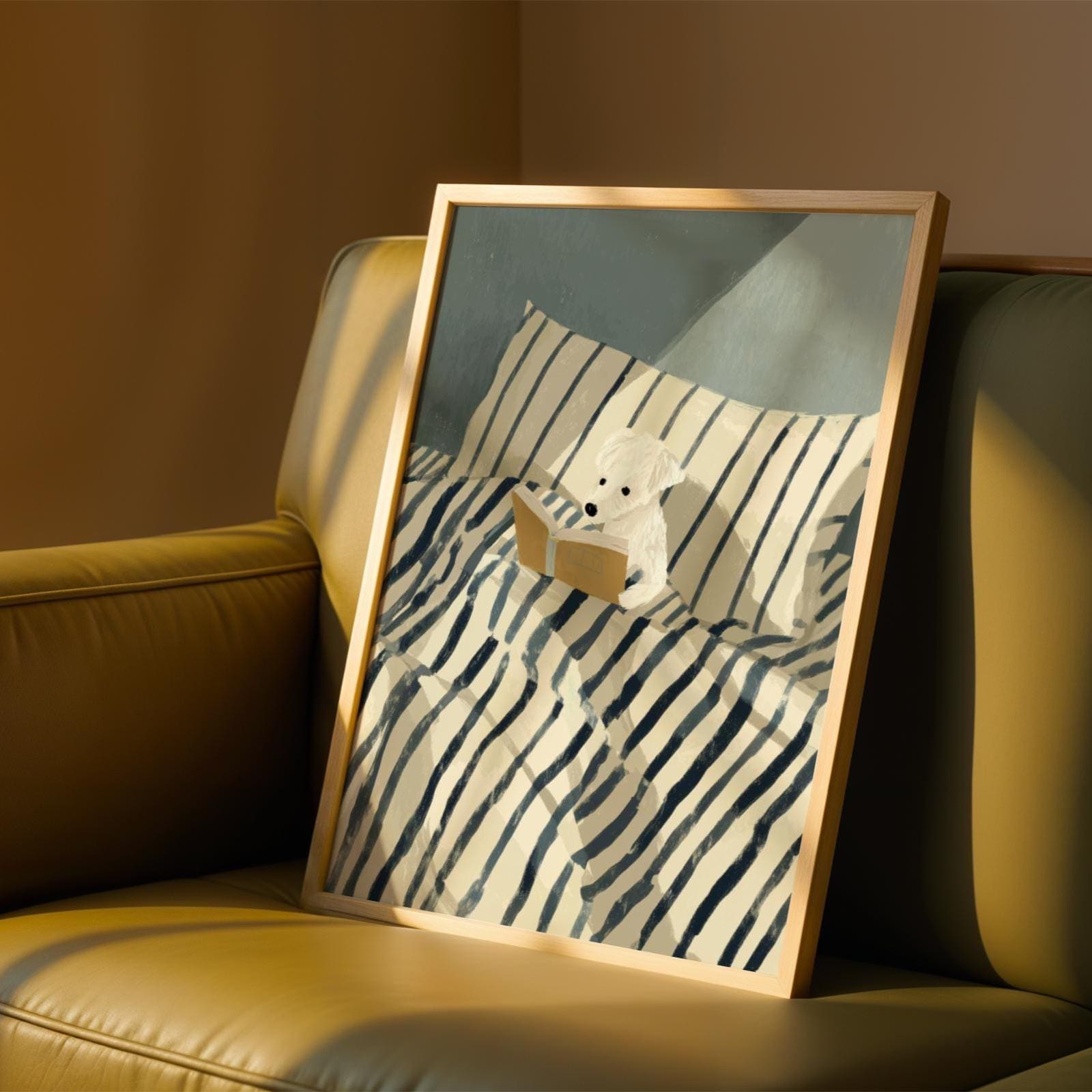 Dog Reading Wall Art Print – Cozy Book Lover Dog Bedroom Decor Poster