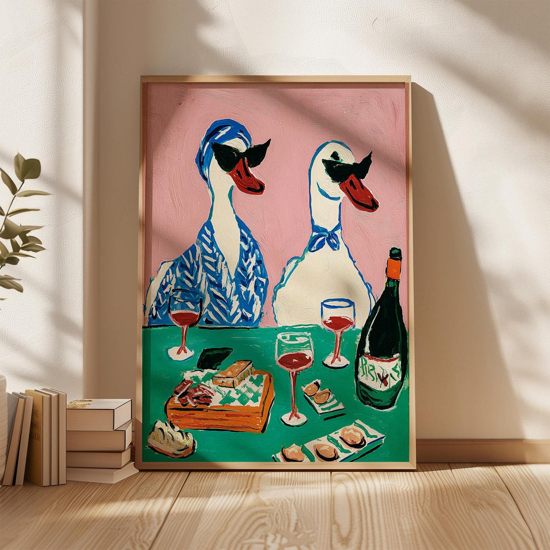 Duck Wine Party Wall Art Print – Funny Retro Animal Kitchen Decor