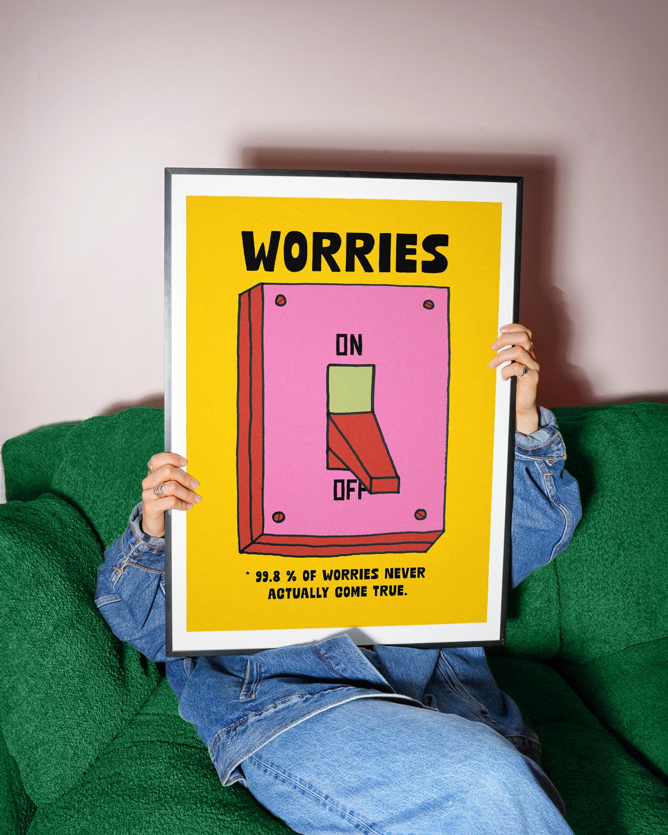 “No Worries” Wall Art Print – Mental Health Affirmation Retro Poster Decor