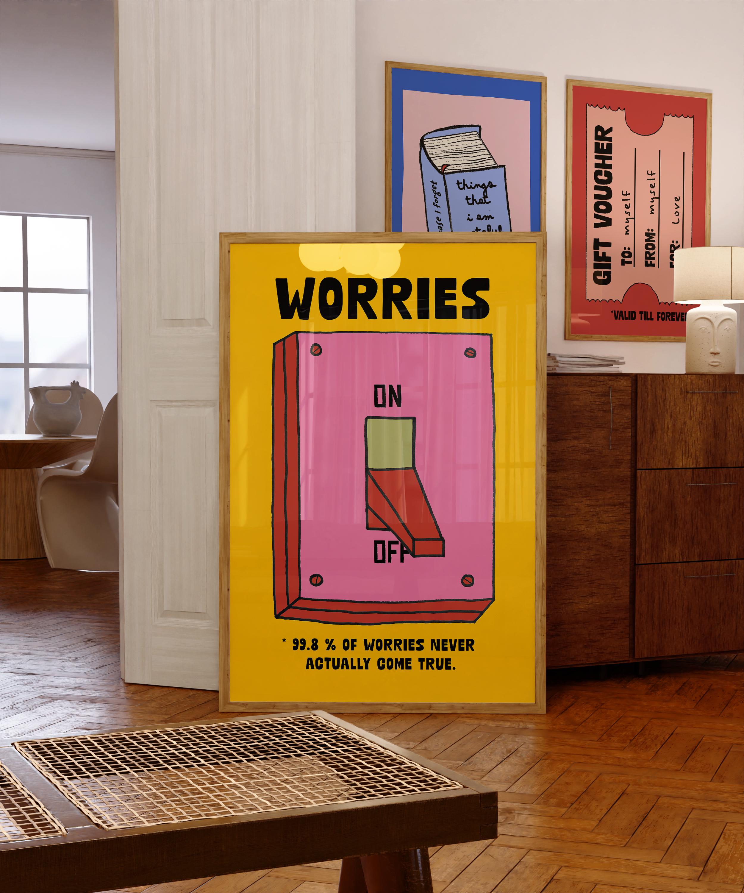 “No Worries” Wall Art Print – Mental Health Affirmation Retro Poster Decor