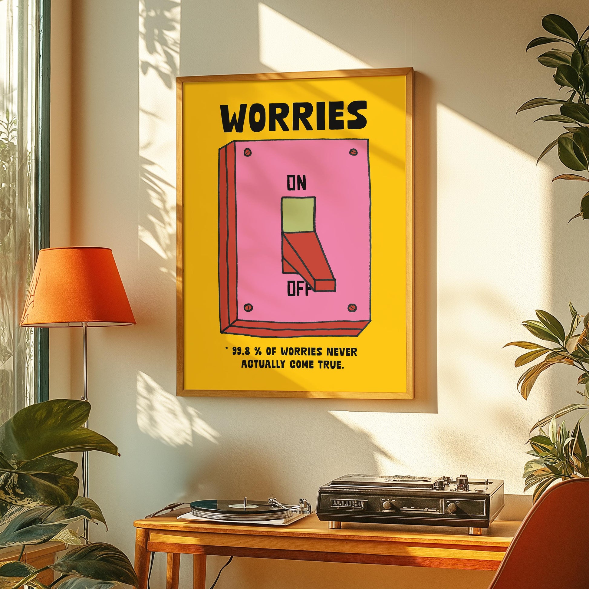 “No Worries” Wall Art Print – Mental Health Affirmation Retro Poster Decor