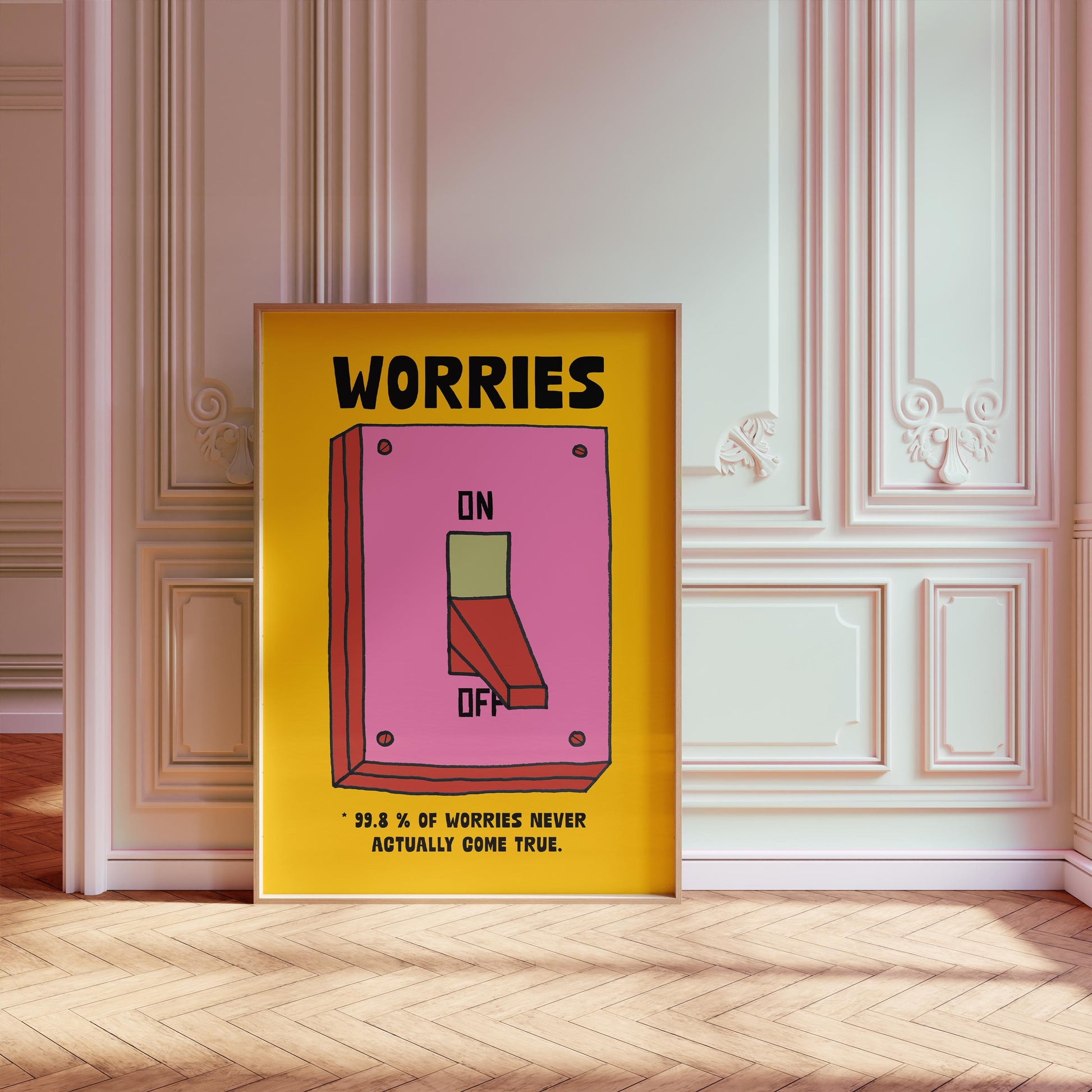 “No Worries” Wall Art Print – Mental Health Affirmation Retro Poster Decor