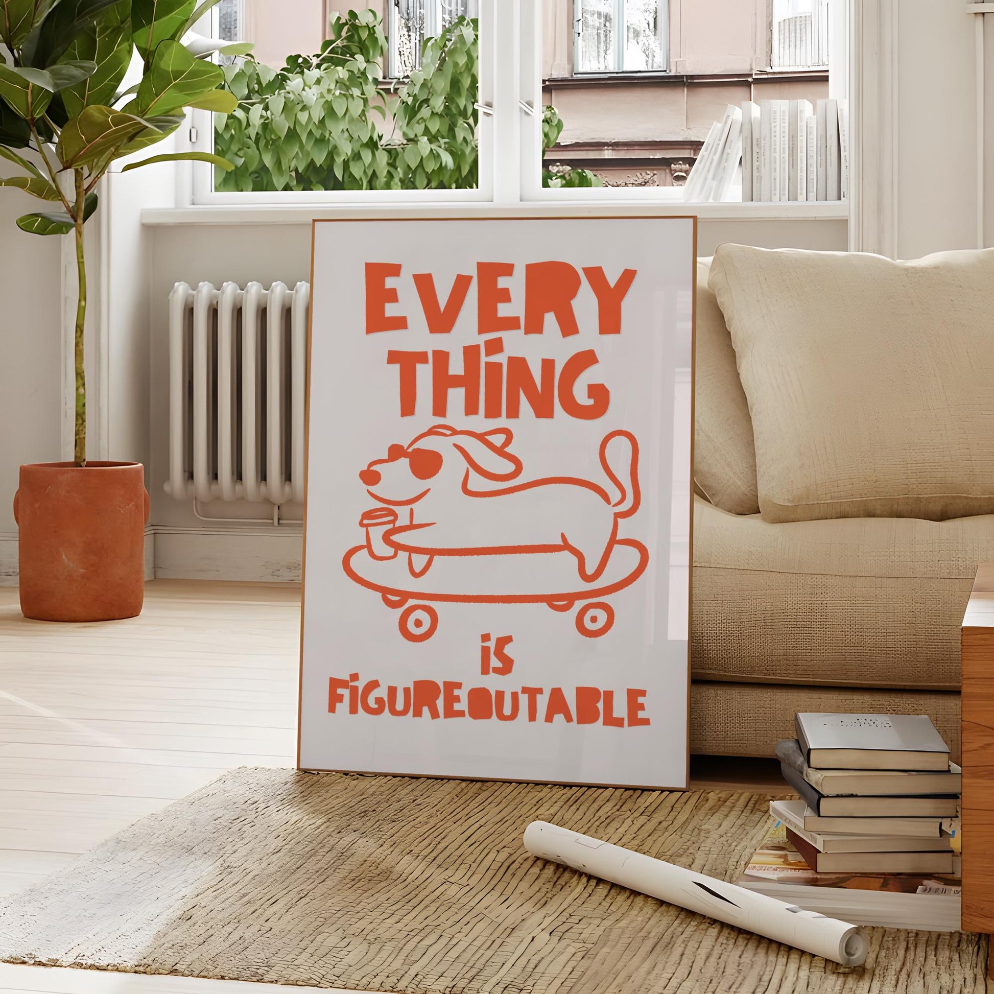 Everything Is Figureoutable Wall Art Print – Motivational Dog Poster Office Desk Decor