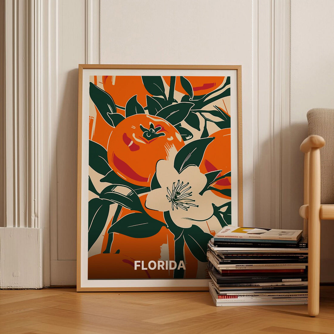 Florida Orange Blossom Wall Art Print – Botanical Travel Poster Home Decor