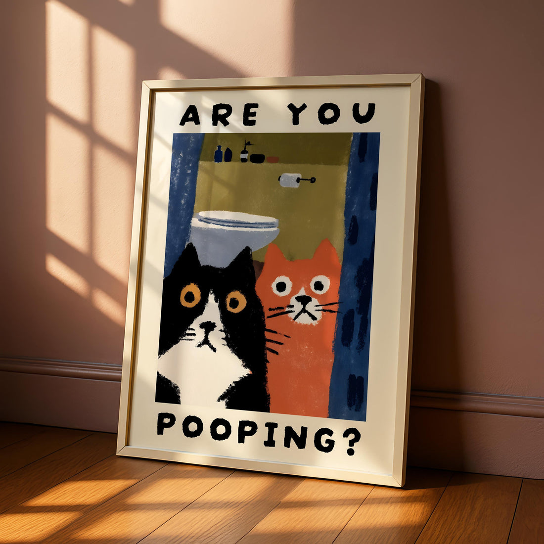 Funny Bathroom Wall Art – Cat Are You Pooping Poster Print