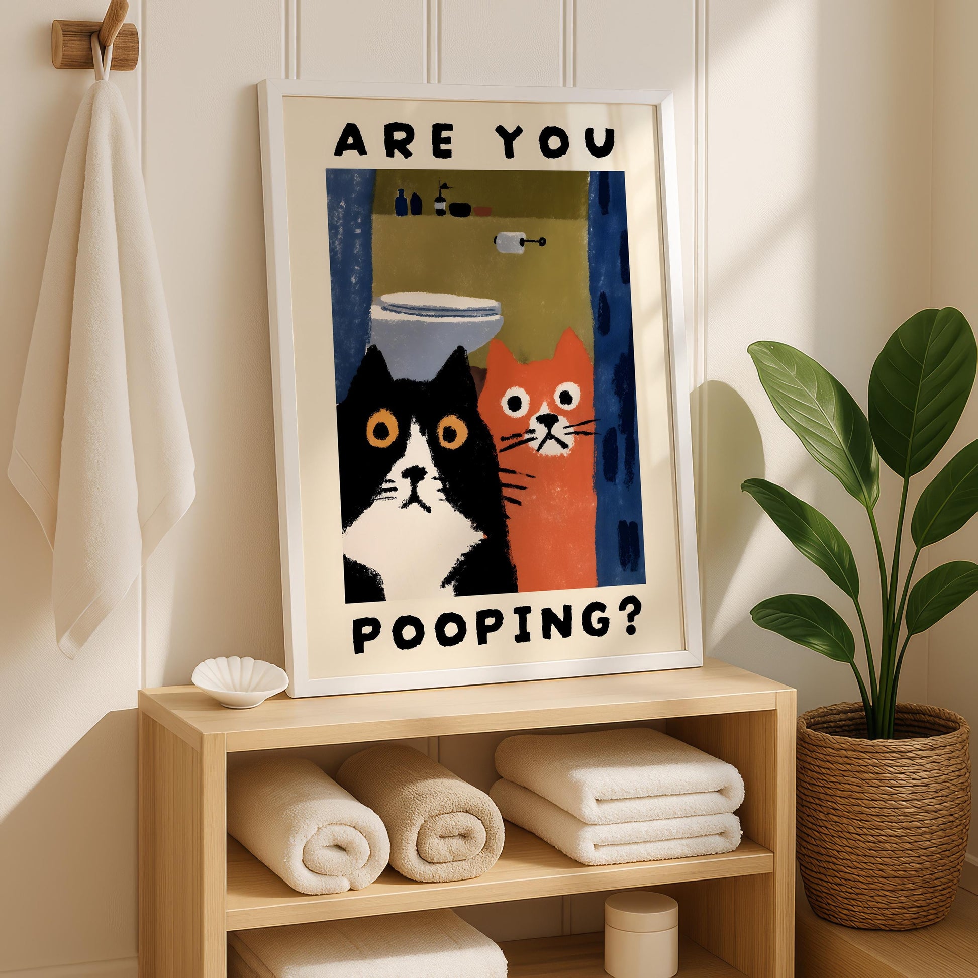 Funny Bathroom Wall Art – Cat Are You Pooping Poster Print