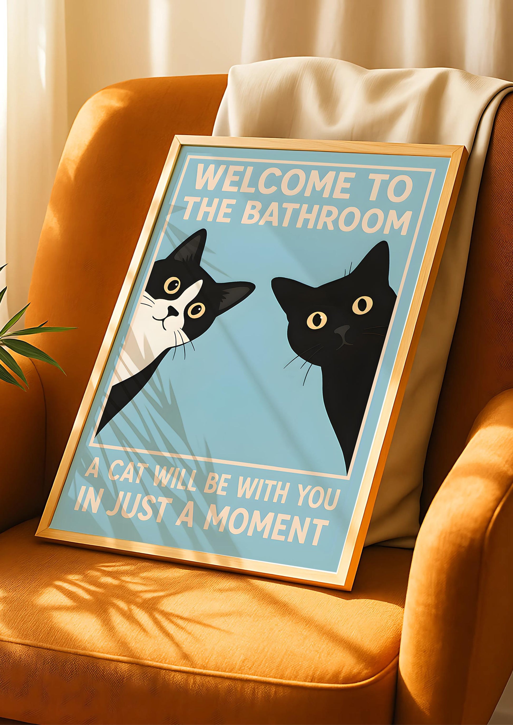 Funny Black Cat Bathroom Wall Art Print – “Welcome To The Bathroom” Vintage Poster