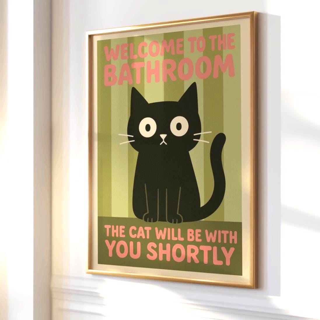 Funny Cat Bathroom Sign Wall Art – Cat Peeking Poster, Cat Mom Gift Decor