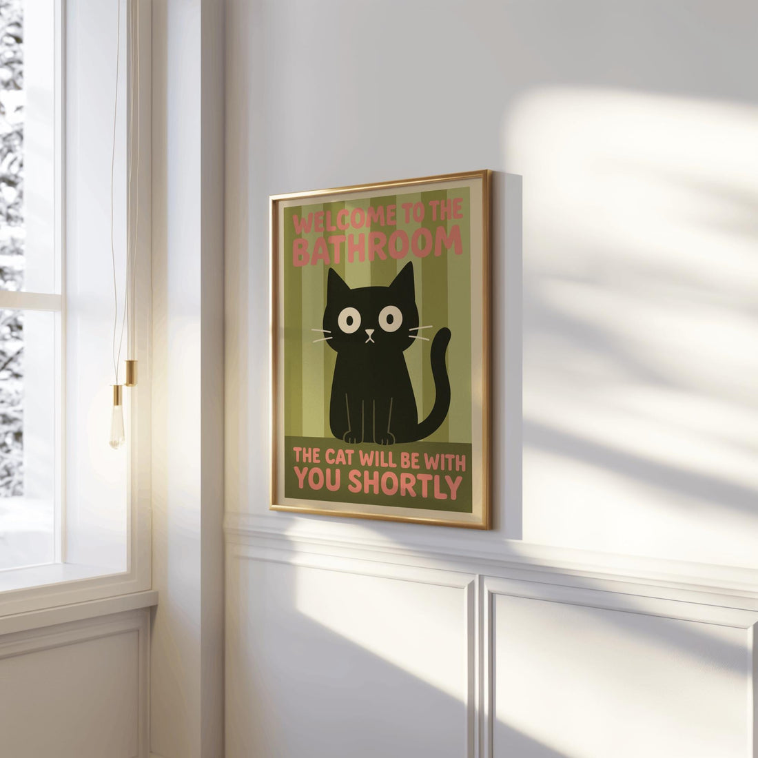 Funny Cat Bathroom Sign Wall Art – Cat Peeking Poster, Cat Mom Gift Decor
