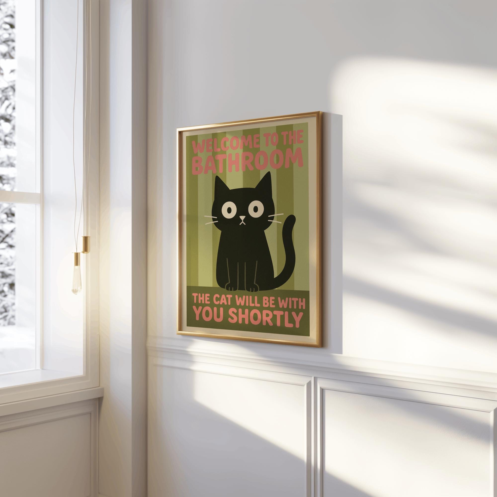 Funny Cat Bathroom Sign Wall Art – Cat Peeking Poster, Cat Mom Gift Decor