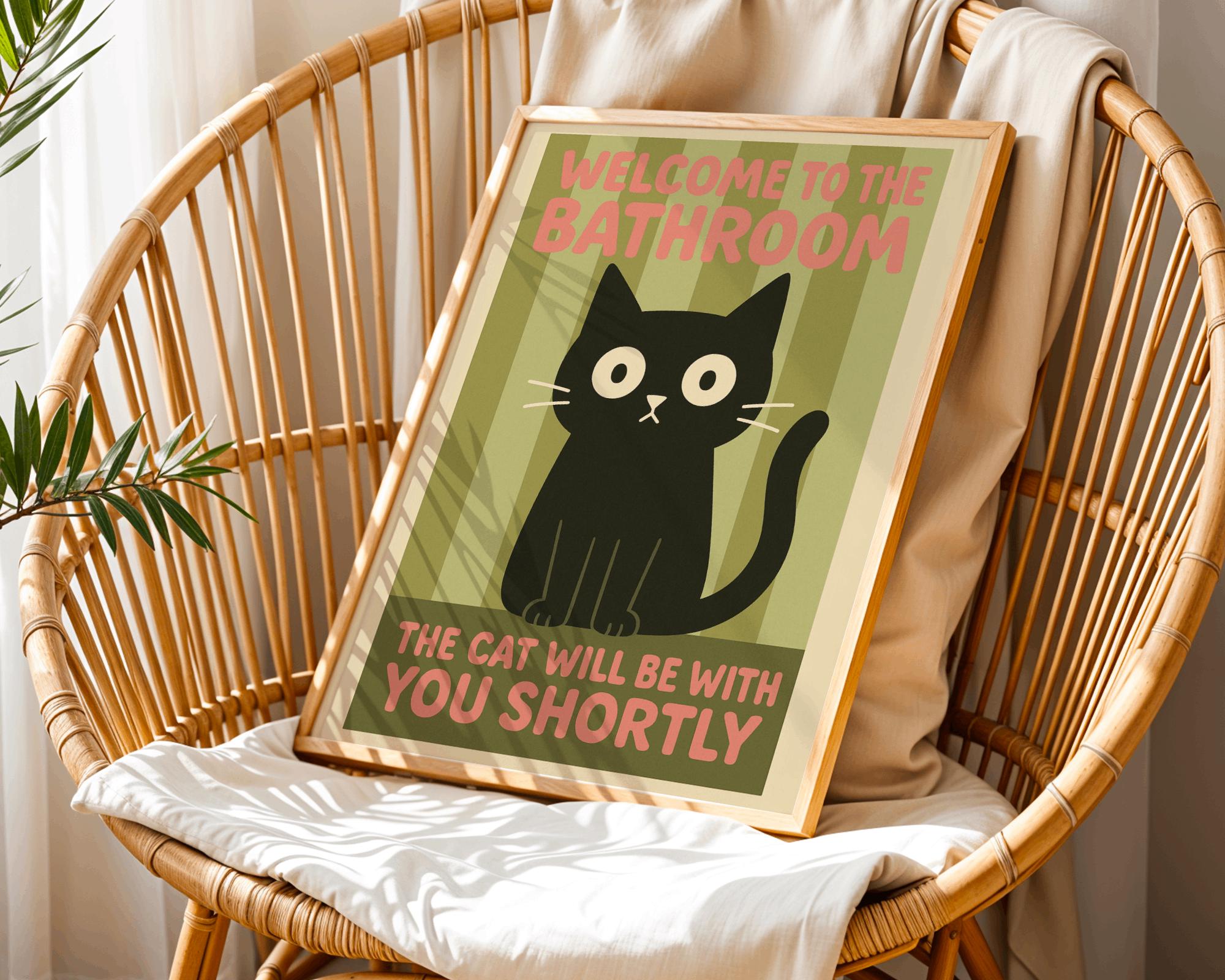 Funny Cat Bathroom Sign Wall Art – Cat Peeking Poster, Cat Mom Gift Decor