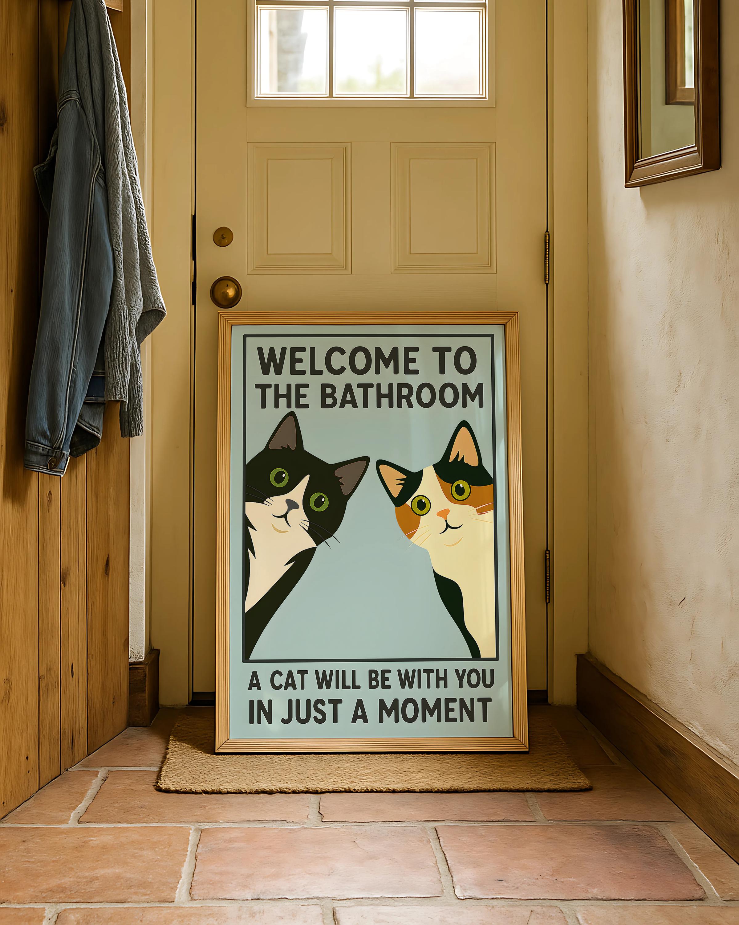 Funny Cat Bathroom Wall Art Print Set – Tuxedo & Calico Vintage Poster Duo