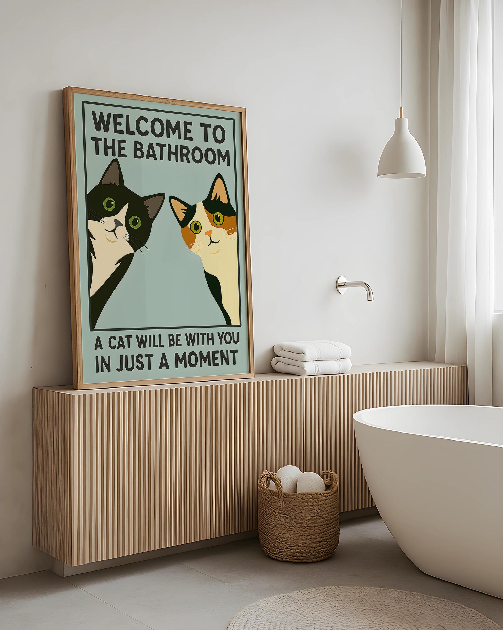 Funny Cat Bathroom Wall Art Print Set – Tuxedo & Calico Vintage Poster Duo