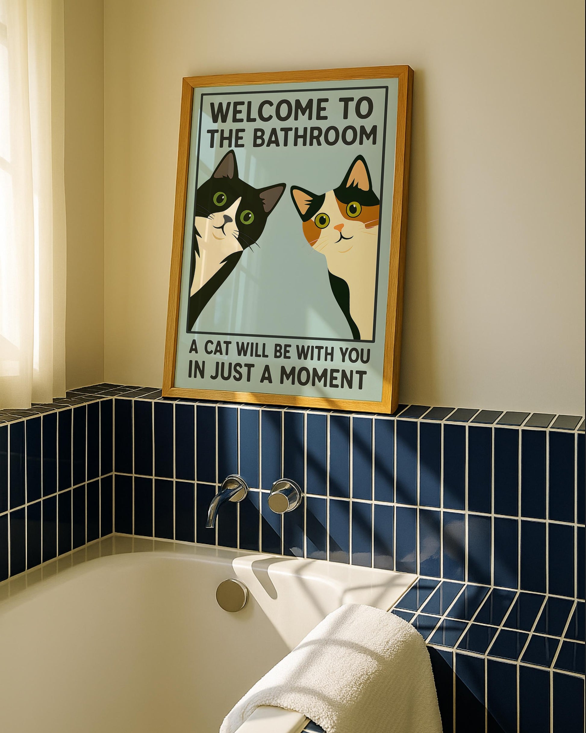 Funny Cat Bathroom Wall Art Print Set – Tuxedo & Calico Vintage Poster Duo