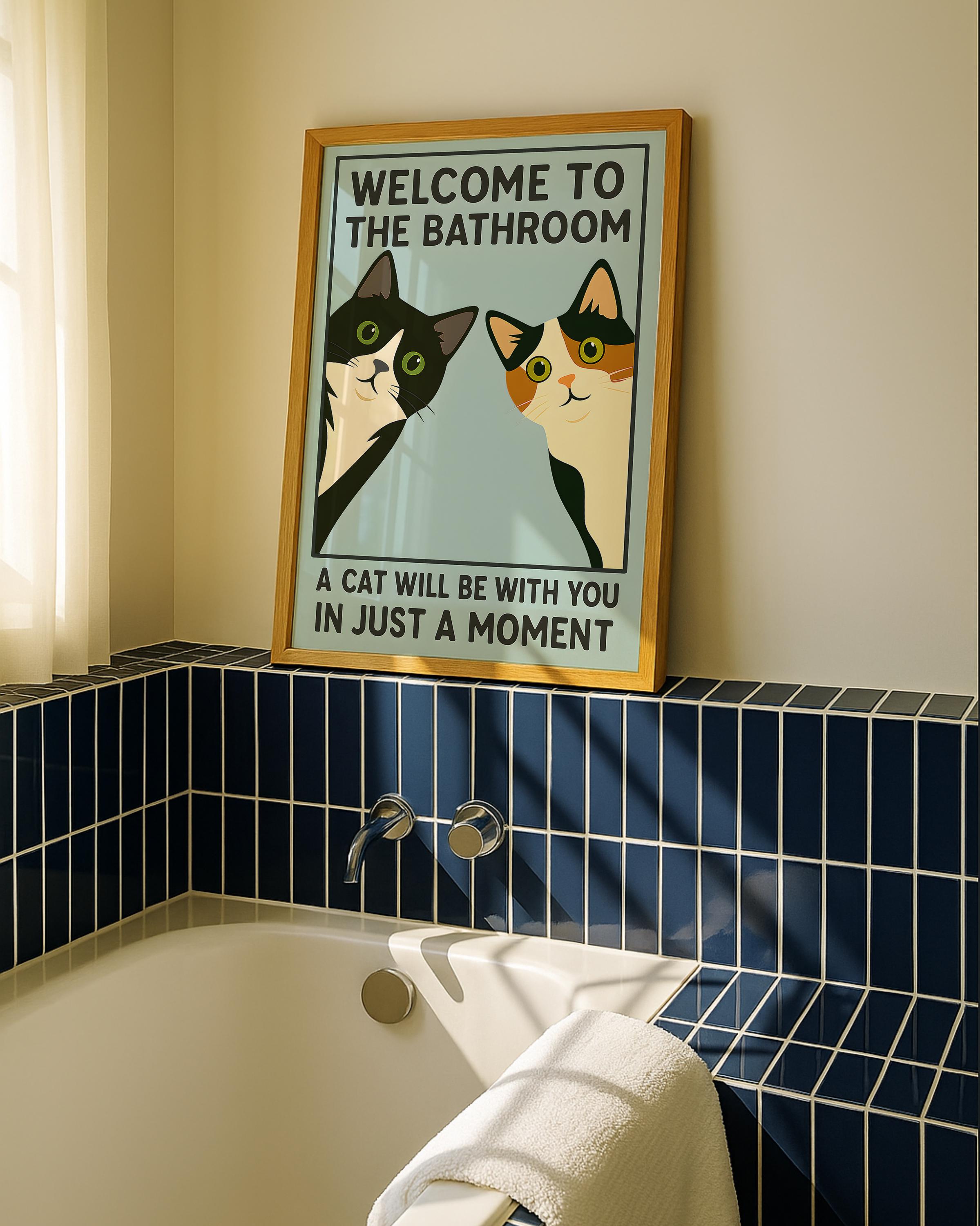 Funny Cat Bathroom Wall Art Print Set – Tuxedo & Calico Vintage Poster Duo