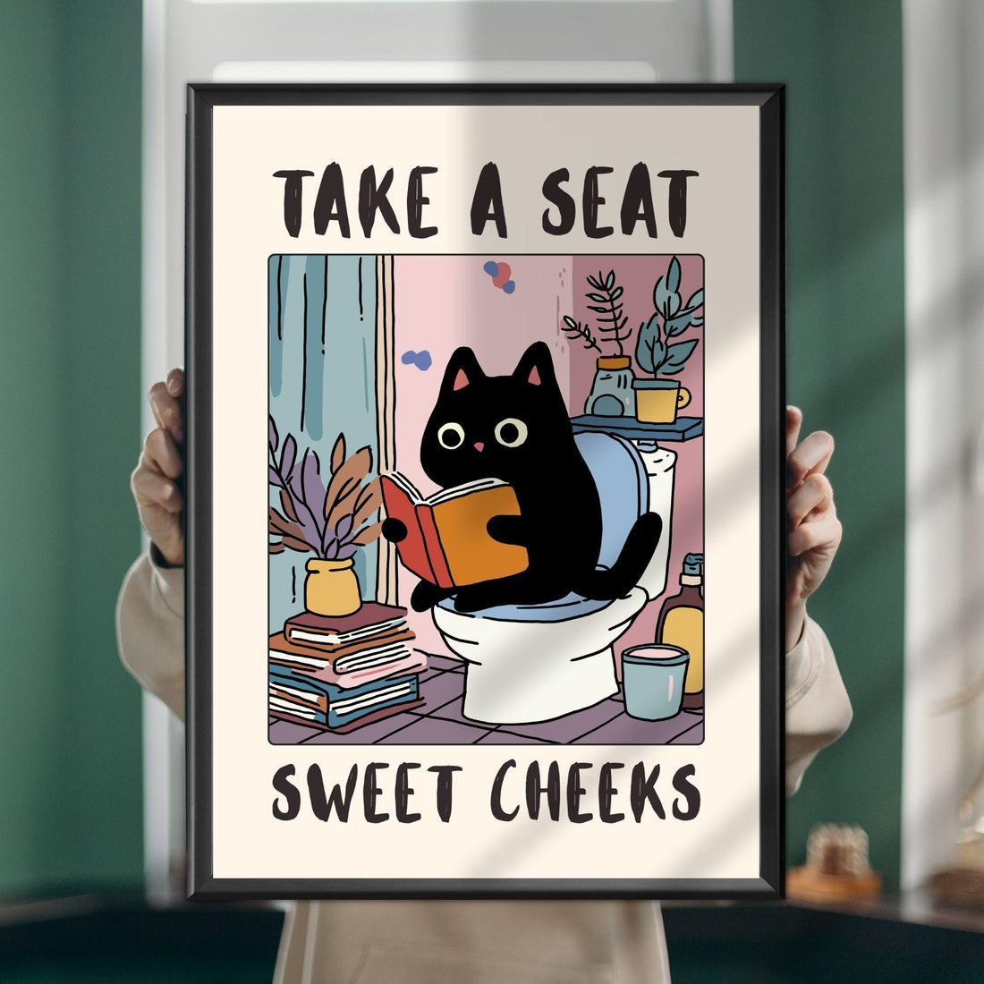 Funny Cat Bathroom Wall Art Print – Sassy Kitty Toilet Humor Poster