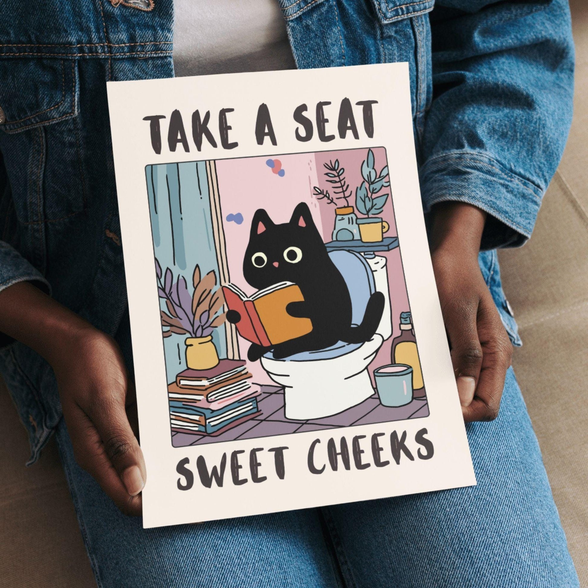 Funny Cat Bathroom Wall Art Print – Sassy Kitty Toilet Humor Poster